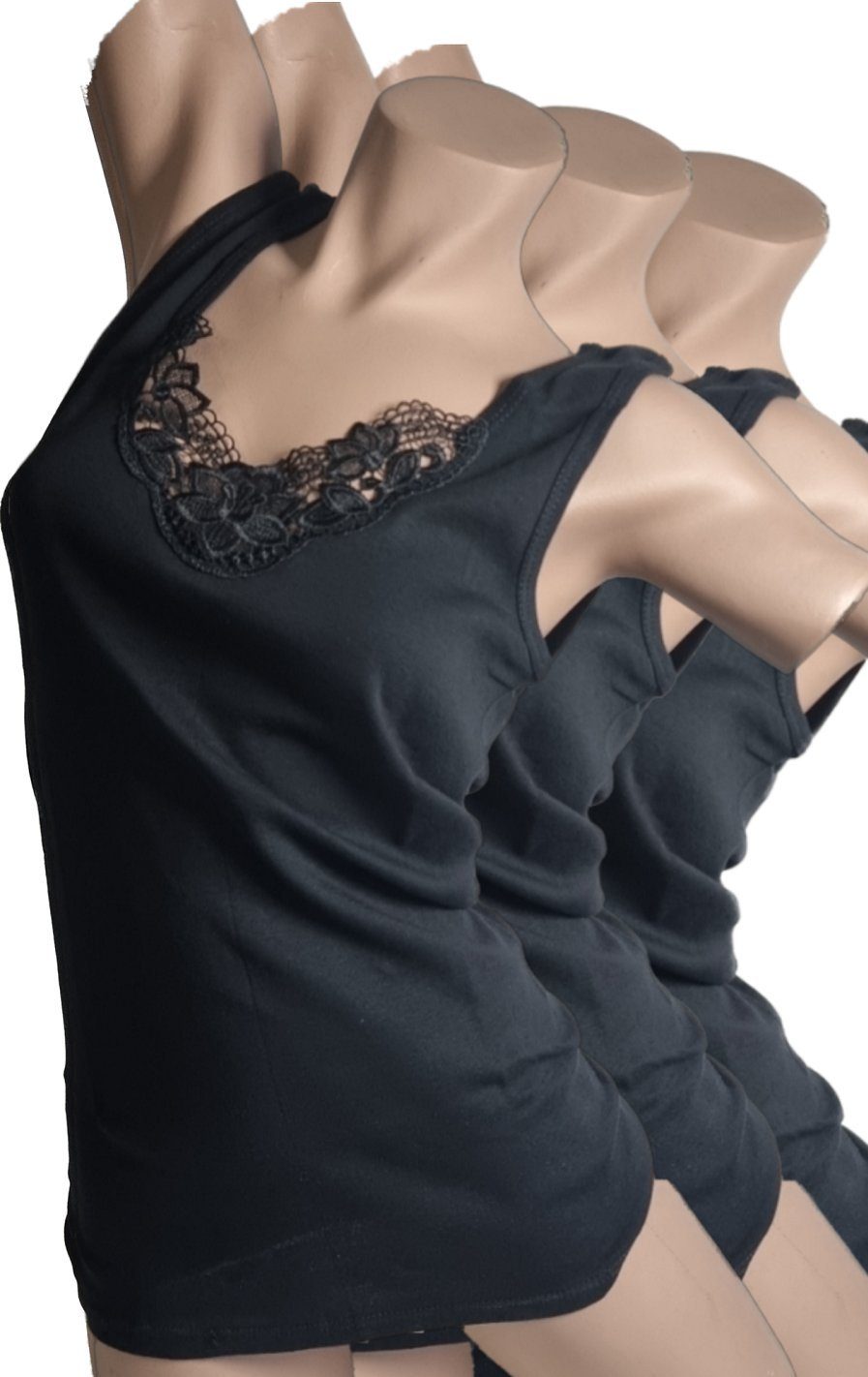 Toker Collection® 3er Damen Baumwolle vollachsel Unterhemd schwarz 3er-Pack) Pack, aus Achselhemd (Packung, reiner