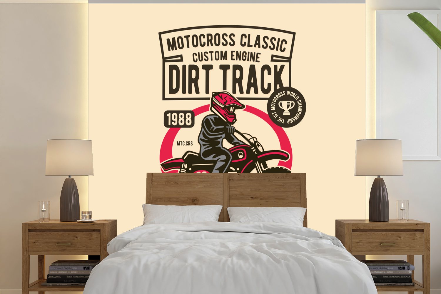 Matt, Tapete Vinyl MuchoWow Zeichnung bedruckt, - Retro, (5 Fototapete Motocross Wohnzimmer - für oder Wandtapete Schlafzimmer, St),