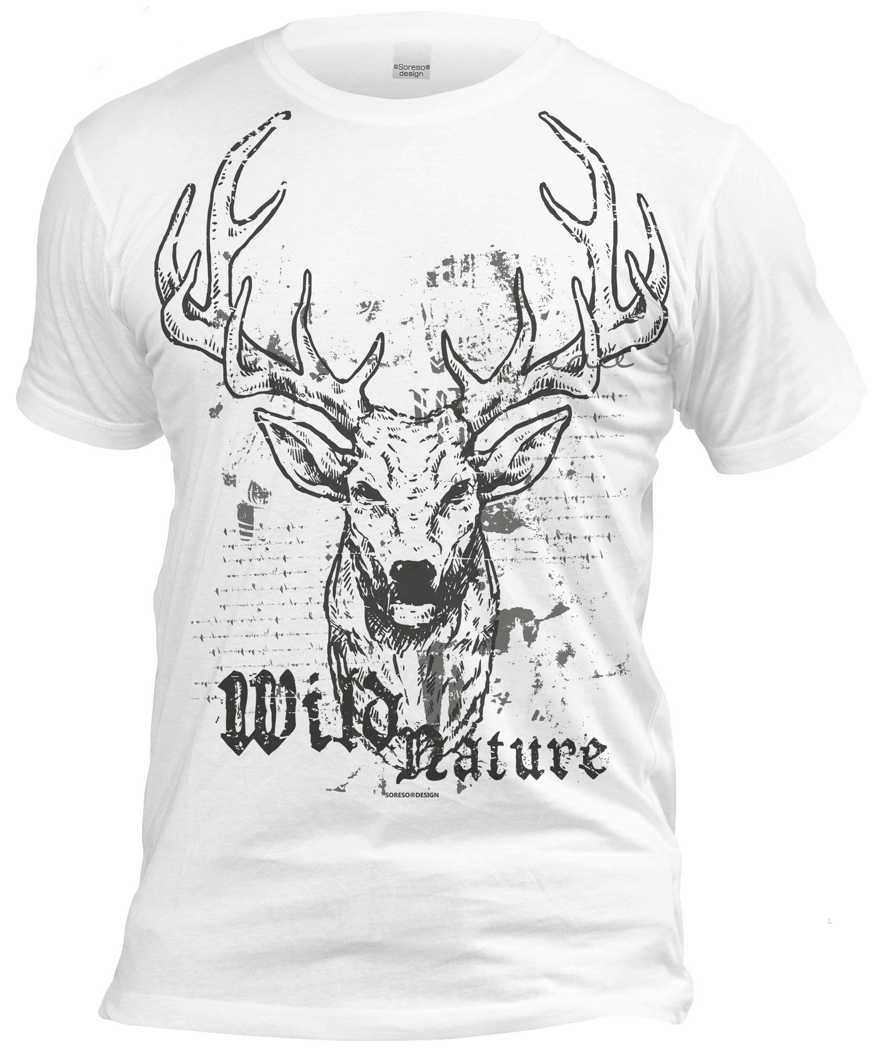 Soreso® T-Shirt Trachtenshirt Wild Nature Herren (Ein T-Shirt) Trachten T-Shirt Männer weiss