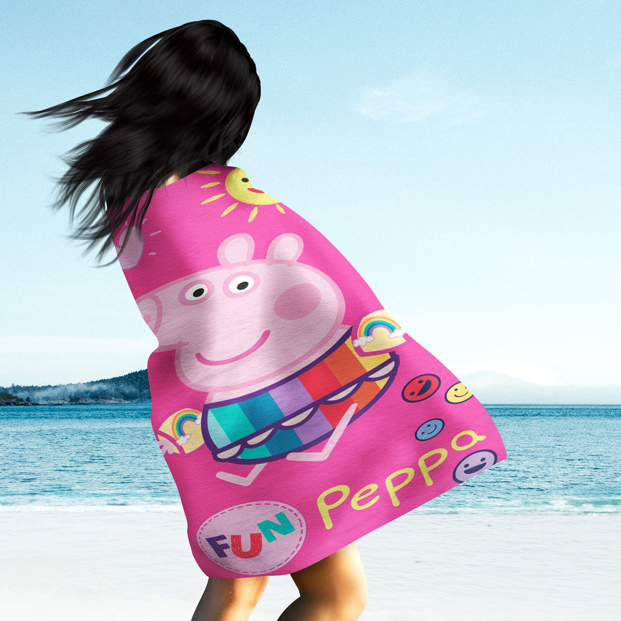 BERONAGE Strandtücher Peppa Wutz Pig Badetuch Beach Fun 60x120 cm, 100% Baumwolle (1-St), Frottee in Velours-Qualität – Bild 4 von 5