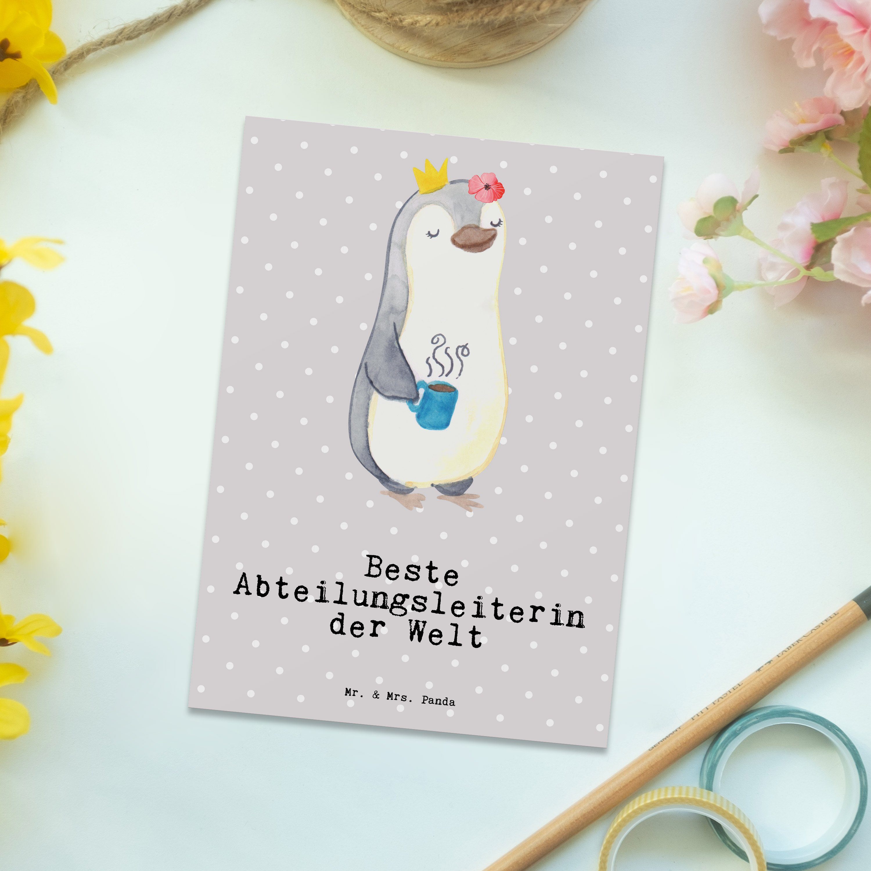 & Mr. Mrs. Abteilungsleiterin Welt der - Postkarte Panda Beste Grau Pastell Pinguin Geschenk -