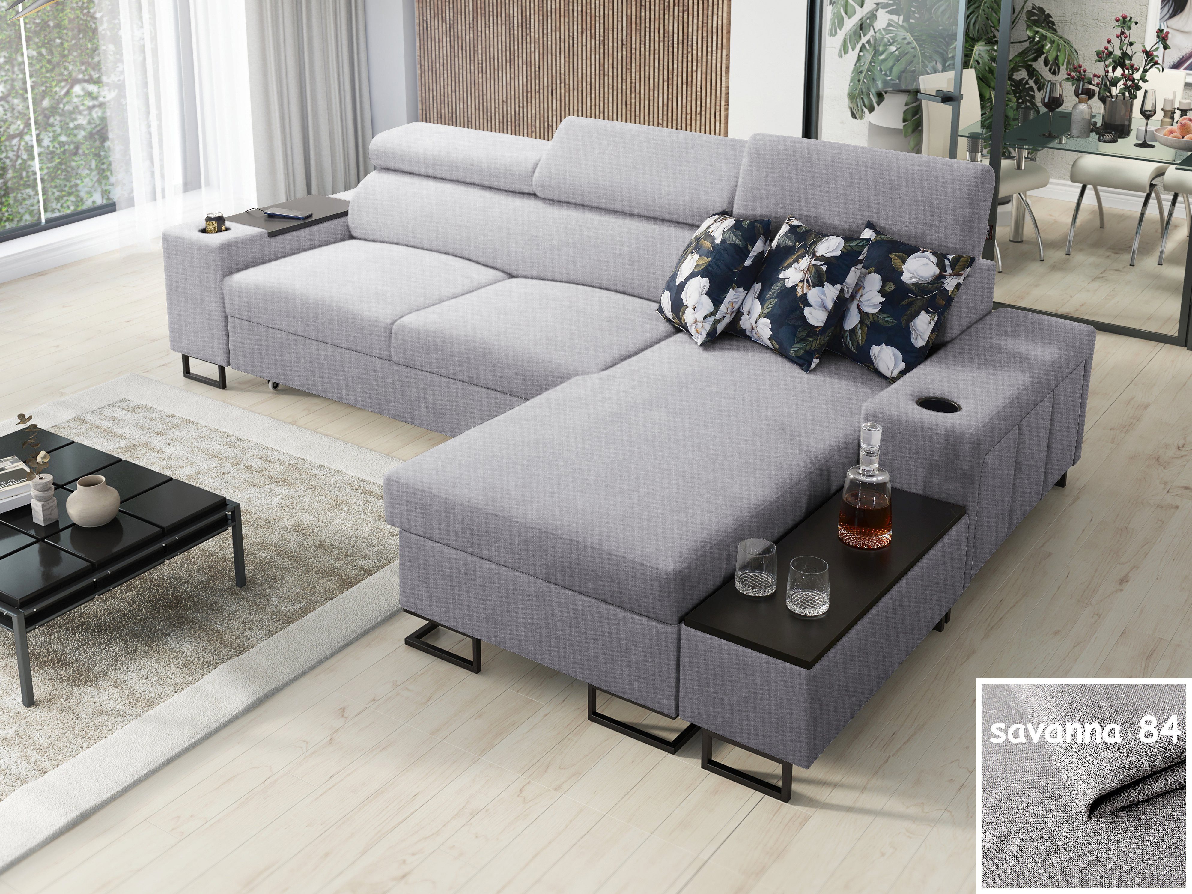 Möbel für Dich Ecksofa Melody I MAX, mit Ablage, USB, Becherhalter, Schlaffunktion und Bettkasten