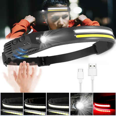 LETGOSPT LED Stirnlampe Wiederaufladbare Kopflampe mit Gestensensor,IPX4