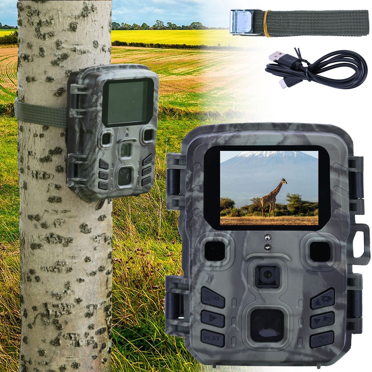 Casativo Wildkamera Full HD PIR Sensor Nachtsicht Wildkamera IPX5 180g 15m Farbdisplay (Außenbereich, 1-tlg., PIR 20MP Kamera mit 1080p, 15m-Nachtsicht, Zeitraffer&6 Monate Standby)