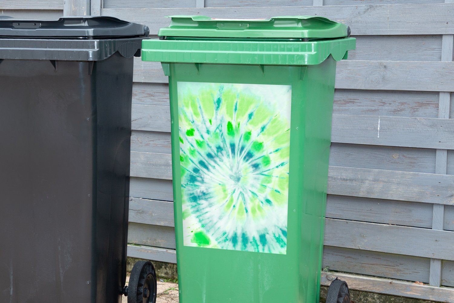 MuchoWow Wandsticker Abfalbehälter Sticker, St), - Mülleimer-aufkleber, Grün Krawattenfärbung Mülltonne, Blau (1 Container, 