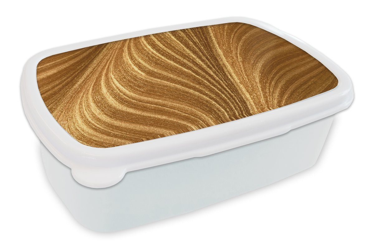 MuchoWow Lunchbox Nahaufnahme von Goldfarbe, Kunststoff, (2-tlg), Brotbox für Kinder und Erwachsene, Brotdose, für Jungs und Mädchen weiß