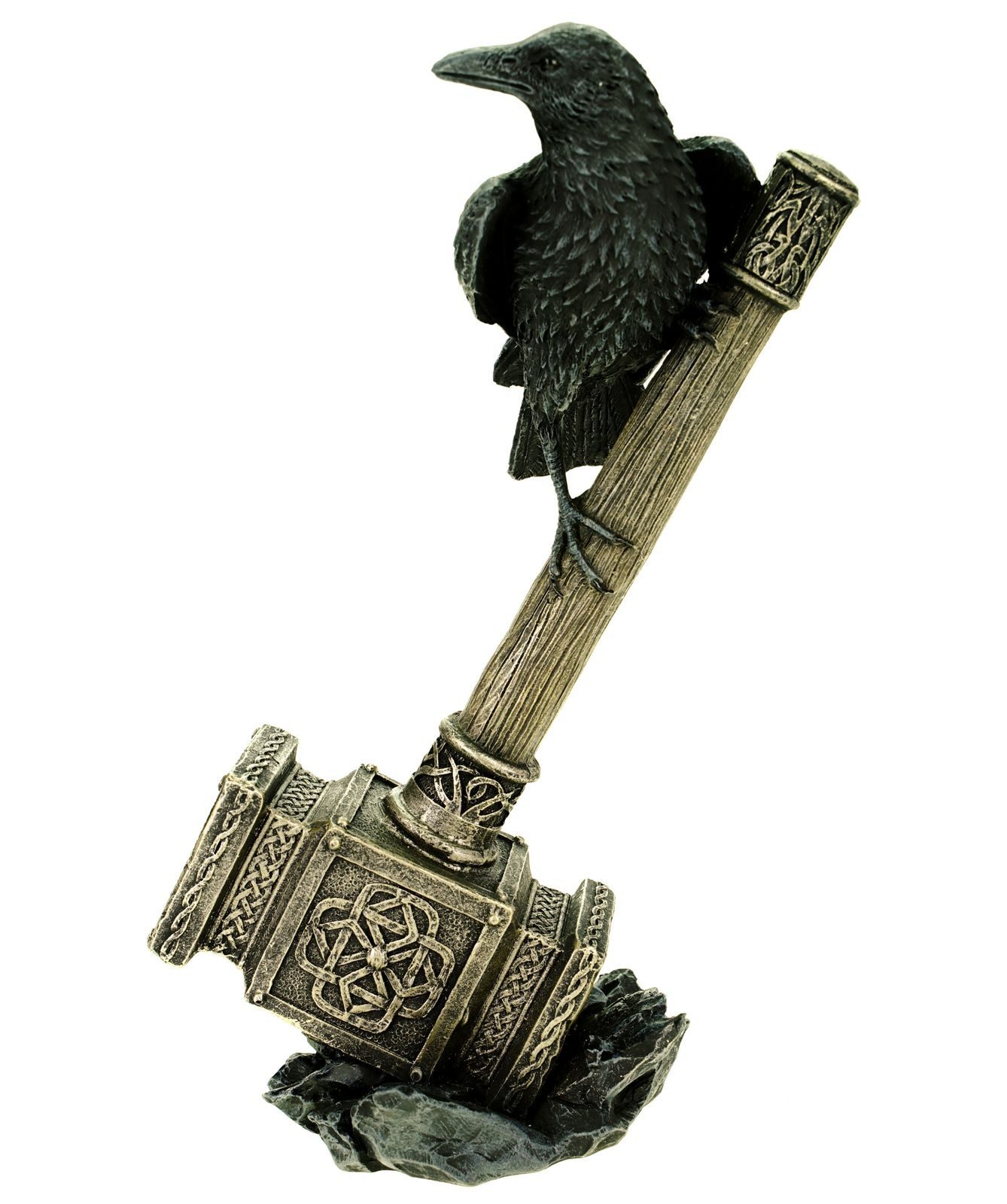 Vogler Dekofigur Rabe Munin auf Thor's magischem Hammer Mjölnir Kriegshammer Gott Thor