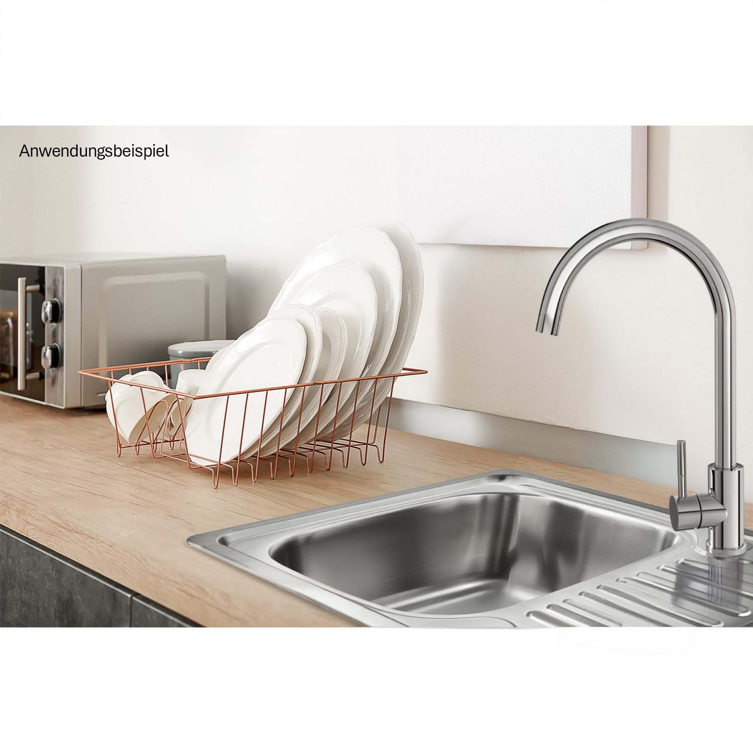 Stabilo Sanitär Edelstahlspüle Einbauspülbecken Chrom eckig 58 cm Edelstahl mit Abtropffläche rechts, Rechteckig, 58/48 cm, (Komplett-Set, komplettem Siphon ink – Bild 3 von 5