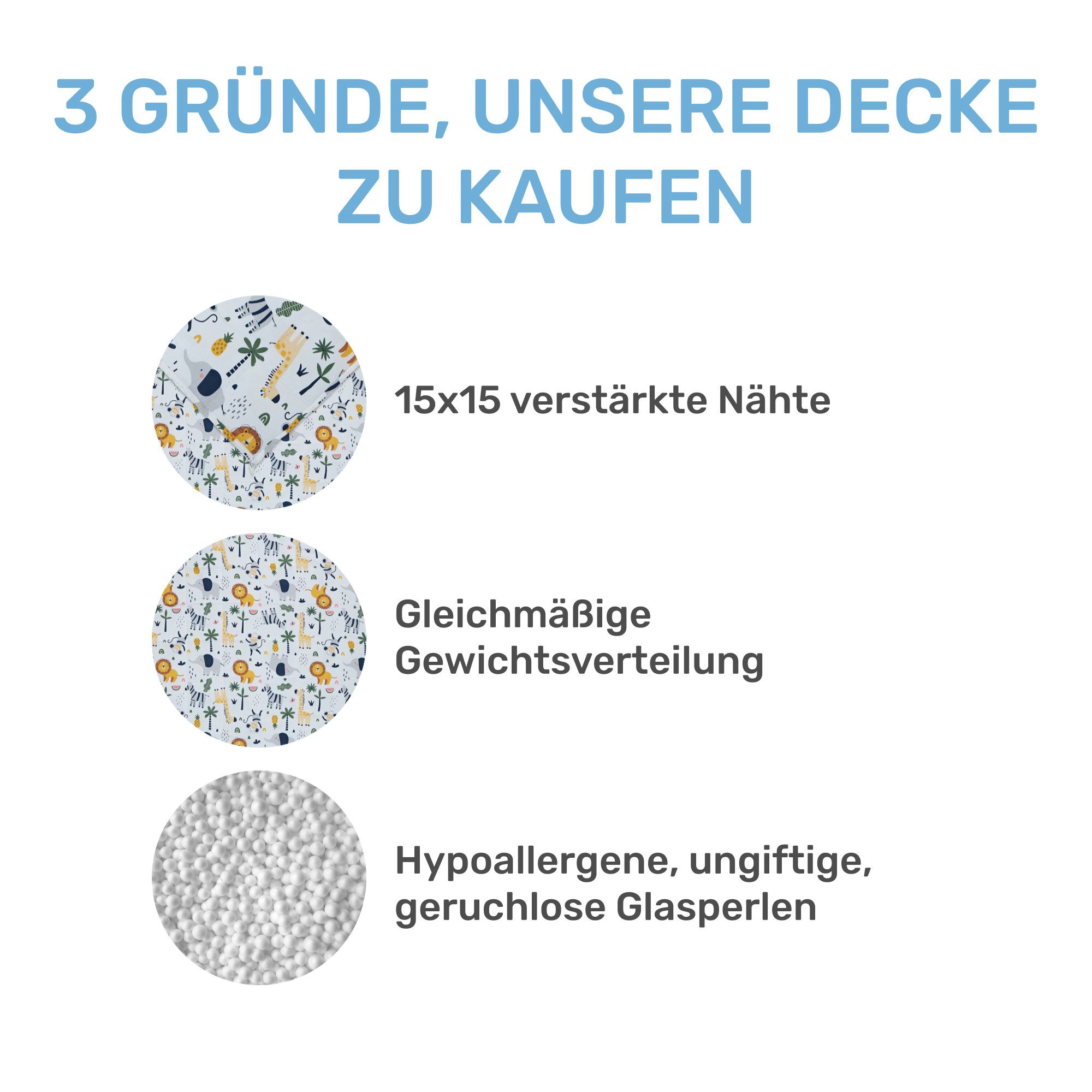 Dailydream Gewichtsdecke für Kinder, beschwerte Decke, Baumwolle oder Fleece, Füllung: Glasperlen, Gleichmäßige Gewichtsverteilung, doppelte Nähte, Handwäsche möglich