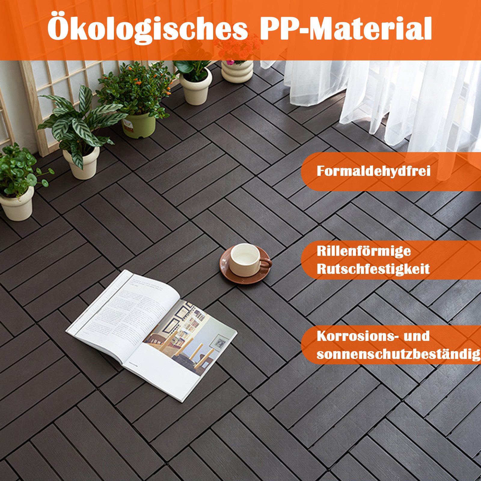 GLIESE Terrassendielen Terrassenfliesen 44er Set mit Klicksystem, 30 x 30 x 2 cm, 3,96 m², BxL: je 30x30 cm, 20 mm Stärke, (Set, 44-St., Dunkelgrau), für Garten – Bild 5 von 5