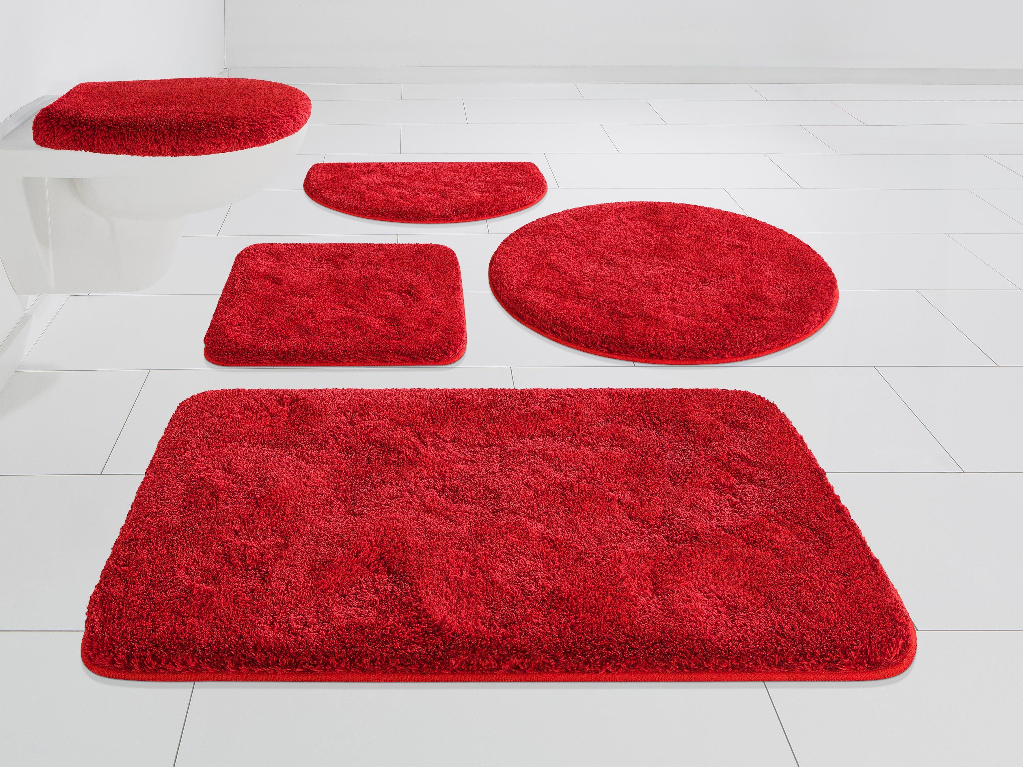 Grund Badematte Melos, Badvorleger, Badezimmer Teppich, sehr weich, Höhe 27 mm, rutschhemmend beschichtet, fußbodenheizungsgeeignet, Kunstfaser, rechteckig, 3-tlg. Hänge-WC Set, melierte Optik, sehr weicher Flor, Melange-Effekt, Made in Europe