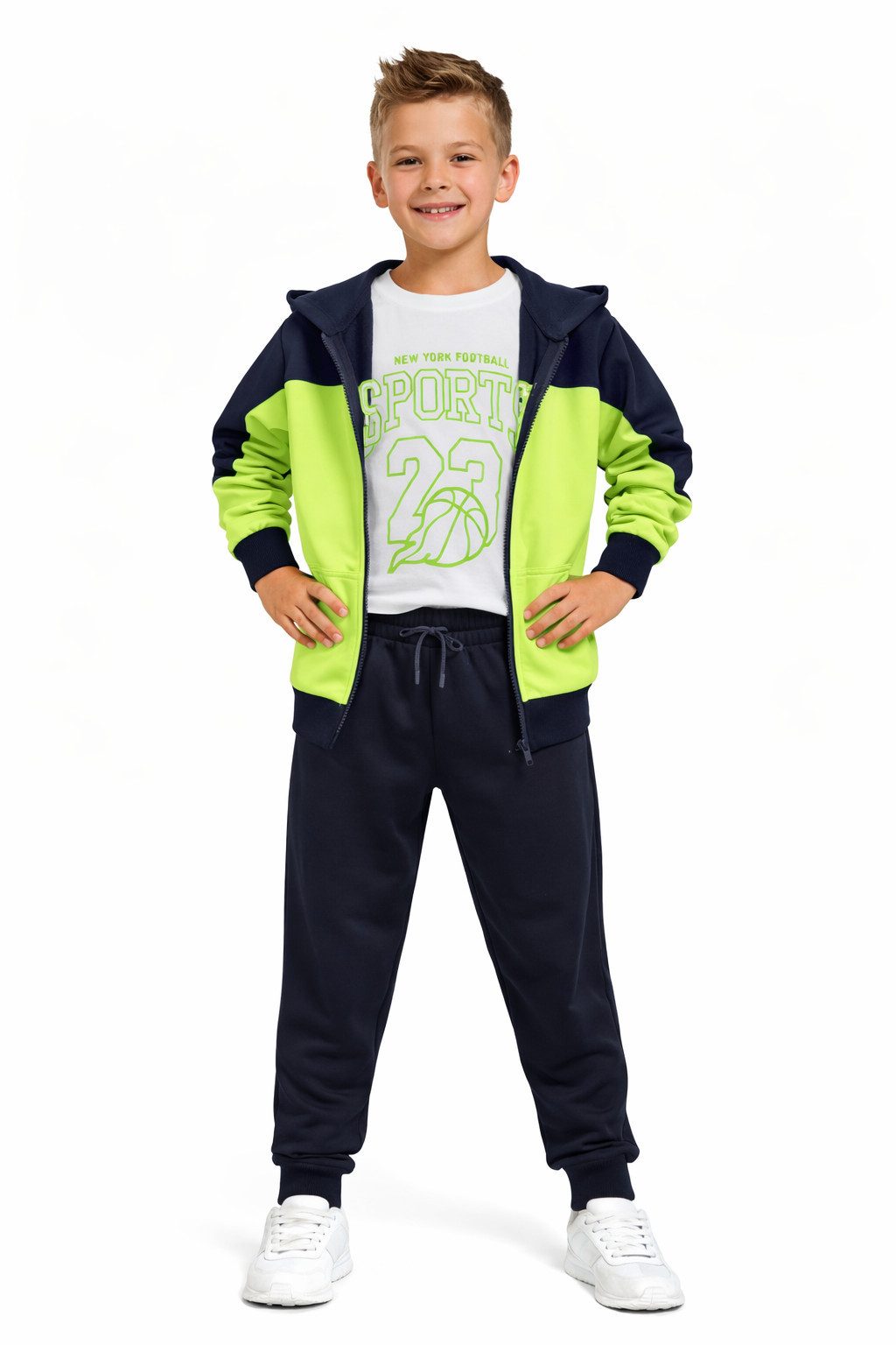 Fashion Boy Trainingsanzug Kinder Trainingsanzug 3-tlg. Freizeitanzug mit T-Shirt JF3496e (Set, Jacke, Hose + T-Shirt)