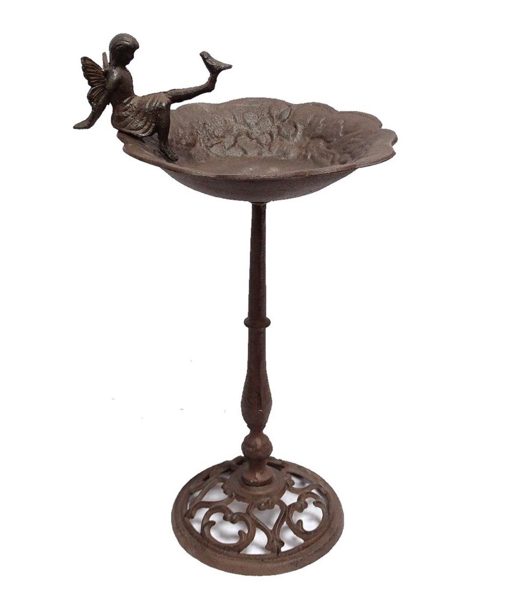 Vogeltränke Vogeltränke mit Elfe, Nostalgie Vogelbad Gusseisen, Braun
