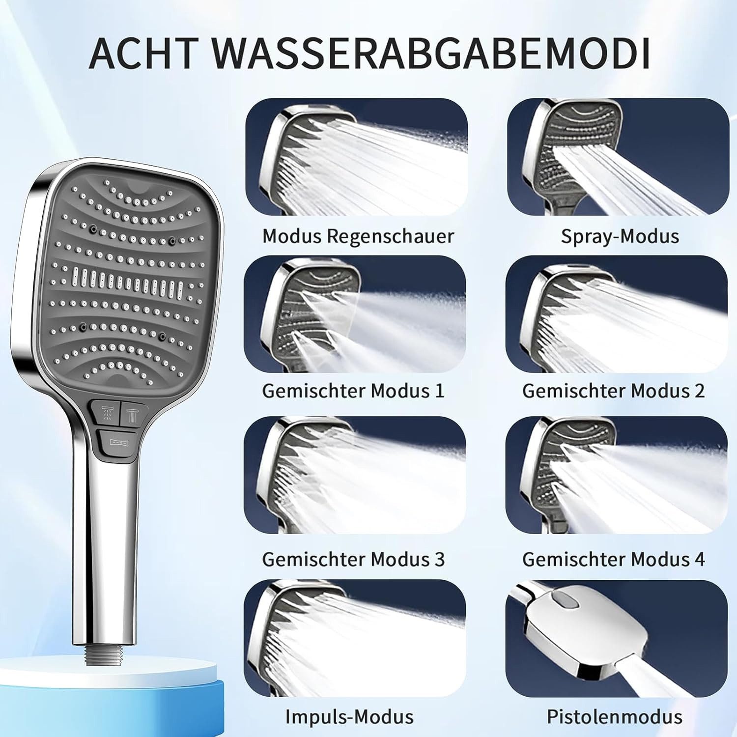 TUWENA Handbrause Duschkopf – Duschbrause mit 8 Strahlarten Regendusche Reg günstig online kaufen