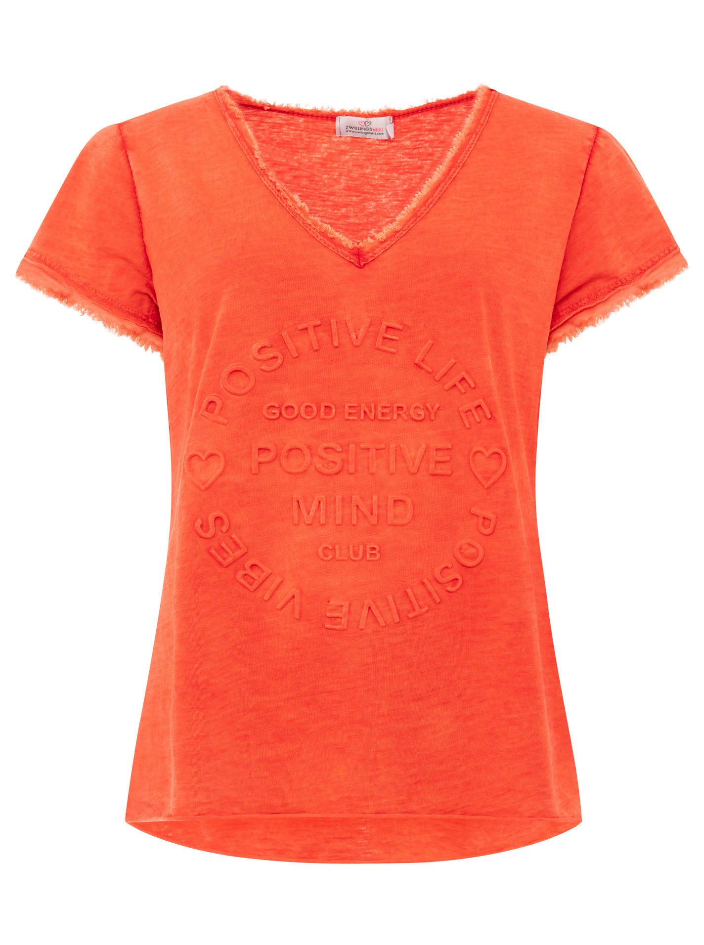 Zwillingsherz T-Shirt "Positive Mind" Fransen, V-Ausschnitt