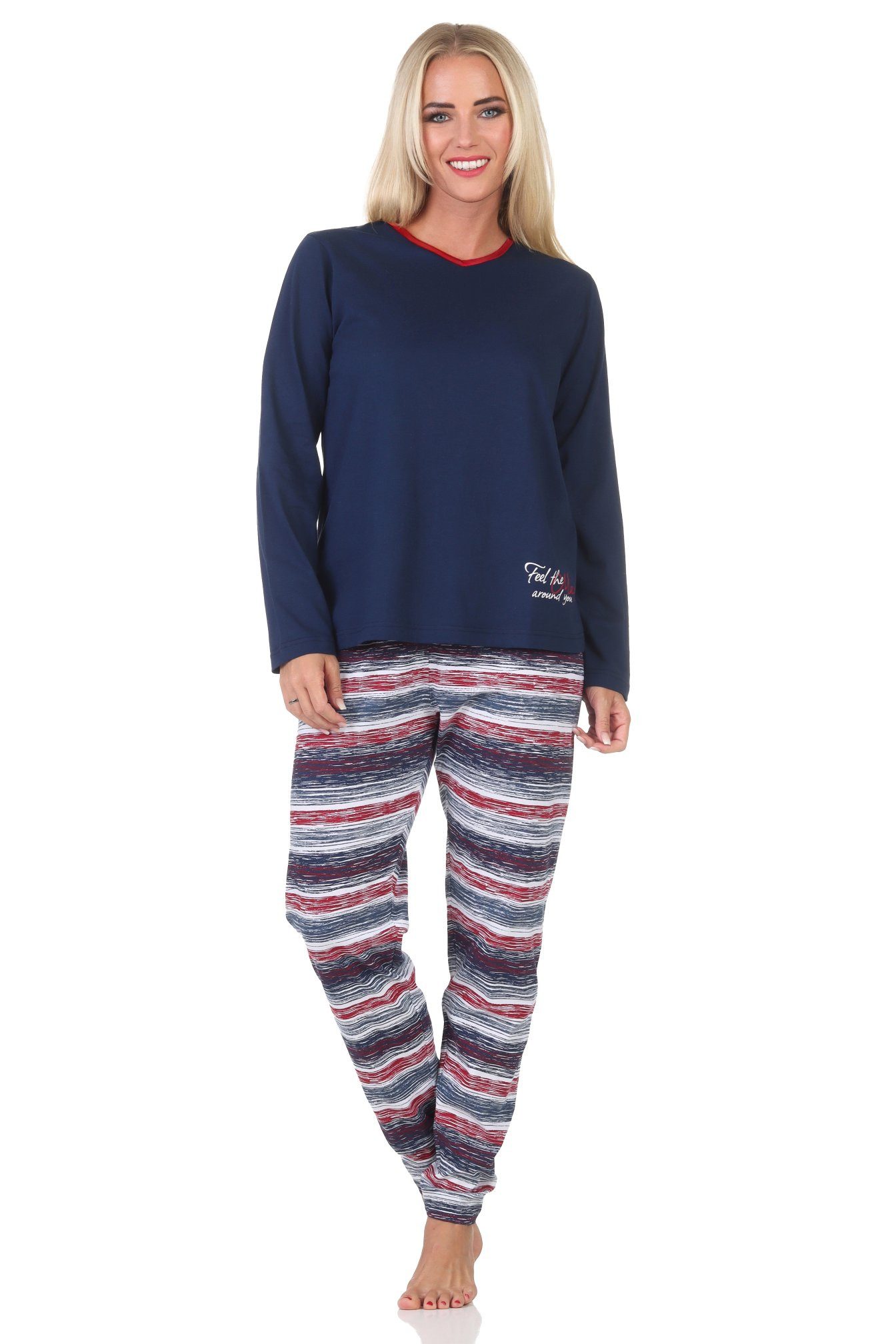 Normann Pyjama Normann Damen langarm Schlafanzug Pyjama in wunderschöner Optik