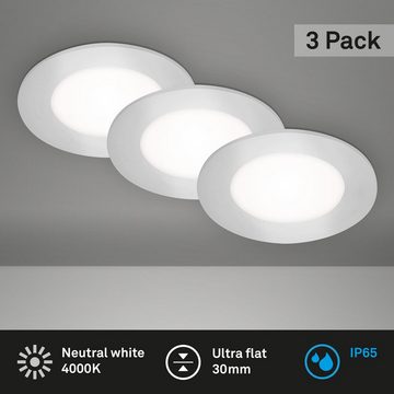 Briloner Leuchten LED Einbauleuchte 7057-434, LED fest verbaut, Neutralweiß, 3er Set, ultraflach, IP65, Neutralweiß 4000K, chrom-matt, 3W  350 lm