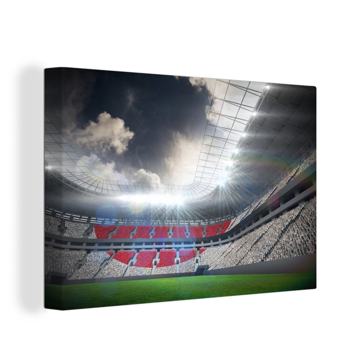 OneMillionCanvasses® Leinwandbild Eine Illustration eines Fußballstadions unter den Wolken, (1 St), Wandbild Leinwandbilder, Aufhängefertig, Wanddeko, 30x20 cm