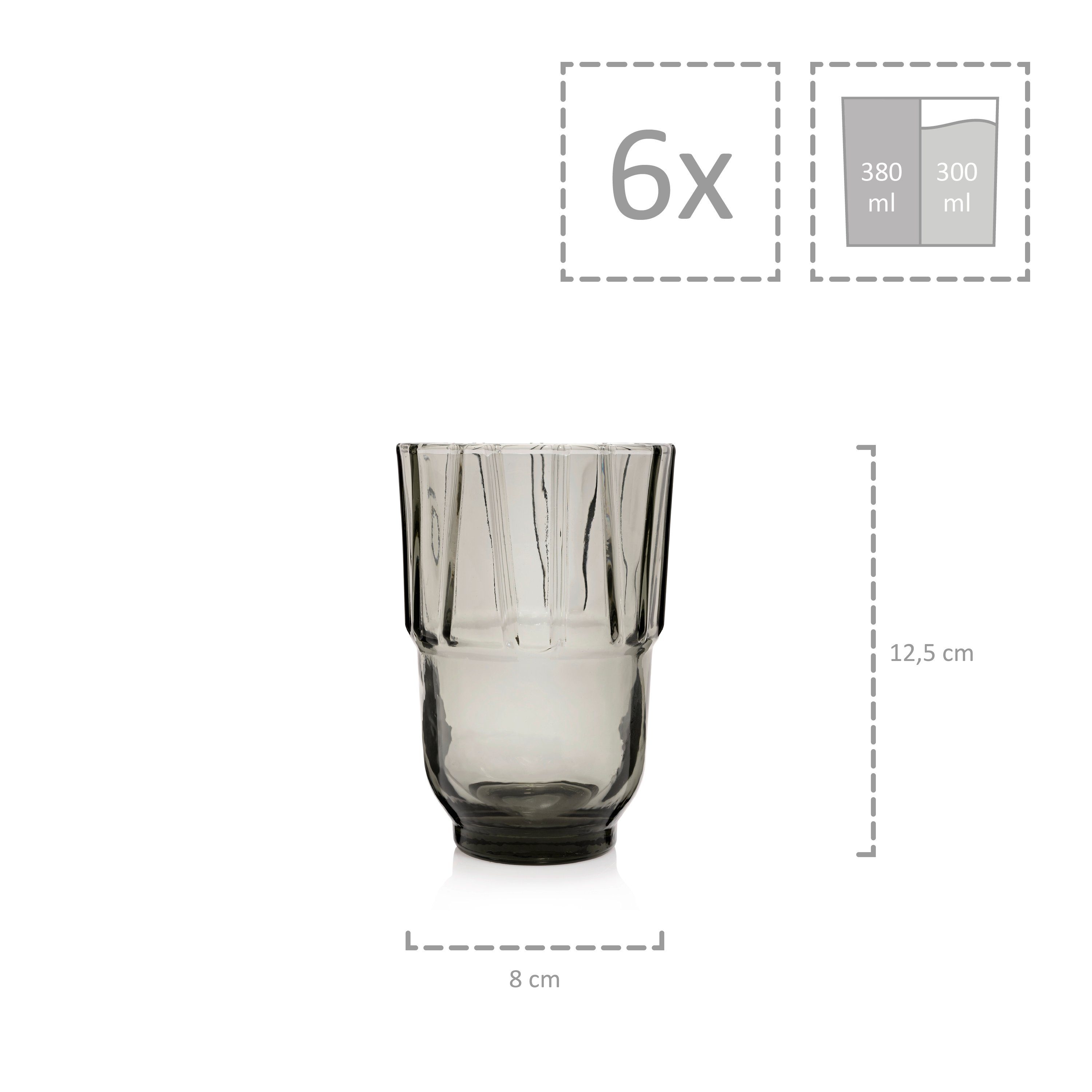 SÄNGER Gläser-Set Casablanca buntes Wassergläser Set, 6-tlg., Glas, 300 ml, spülmaschinengeeignet