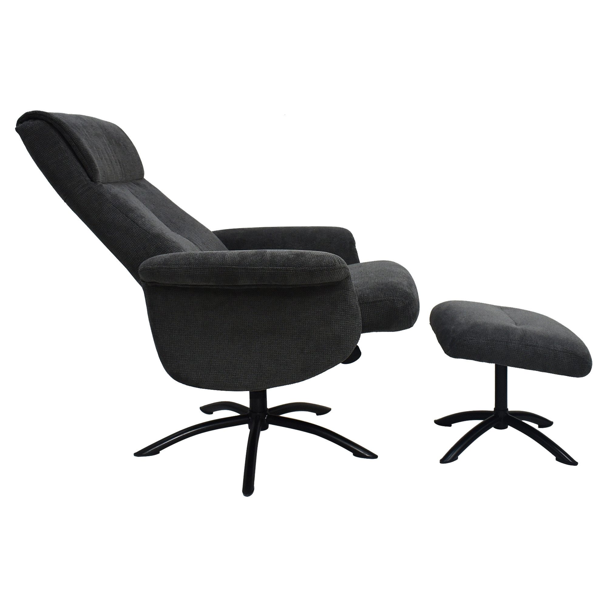 Raburg Drehsessel TV-Sessel mit Relaxfunktion, 120 kg, Morton (Relaxsessel mit Hocker), manuell verstellbar, 360° drehbar, verstellbares Kopfteil, Webstoff