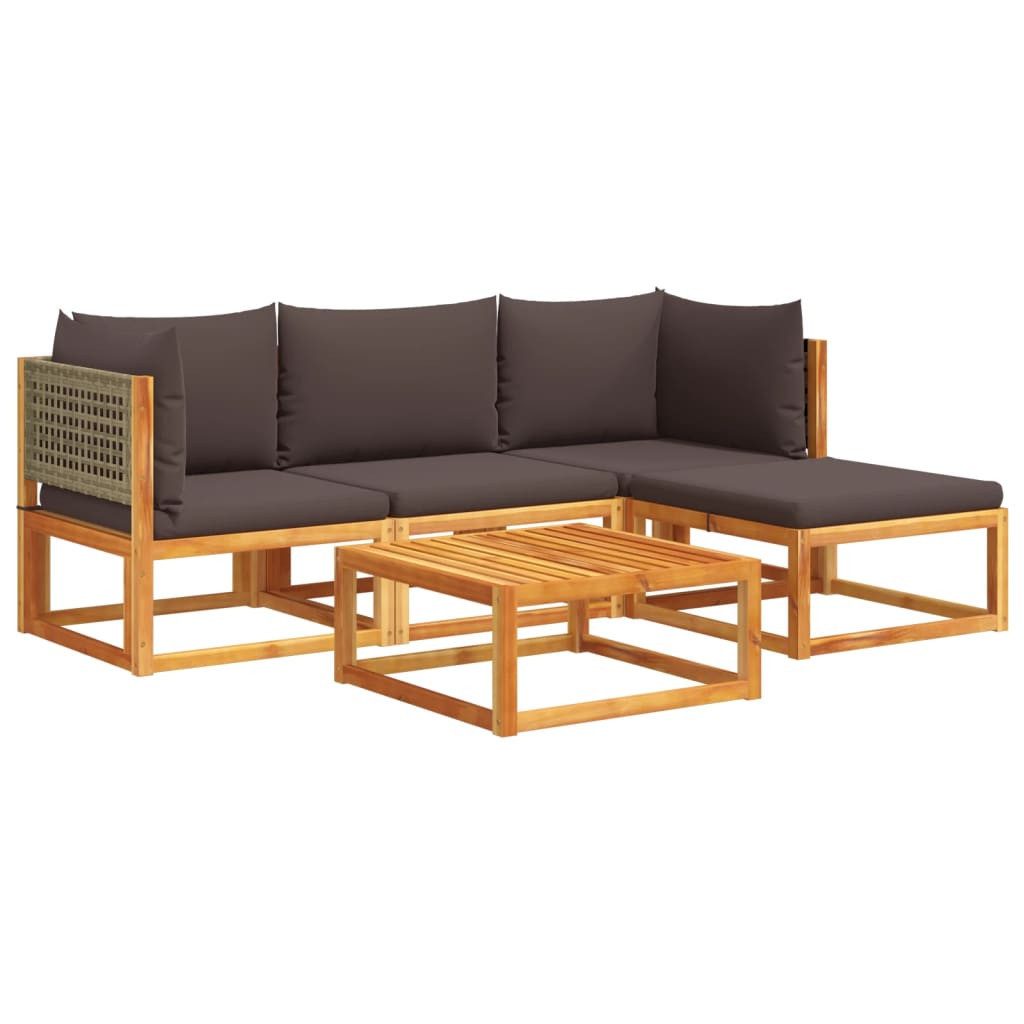 Gartenlounge-Set 5-tlg. Gartensofa-Set mit Kissen Holz & Rattan
