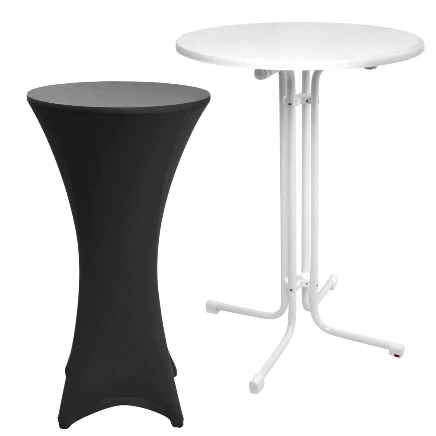 Beautissu Stehtisch Outdoor Stehtisch Sylt, klappbar, Ø70cm, Schwarz, mit Husse, Platzsparender Bistrotisch in Gastro-Qualität