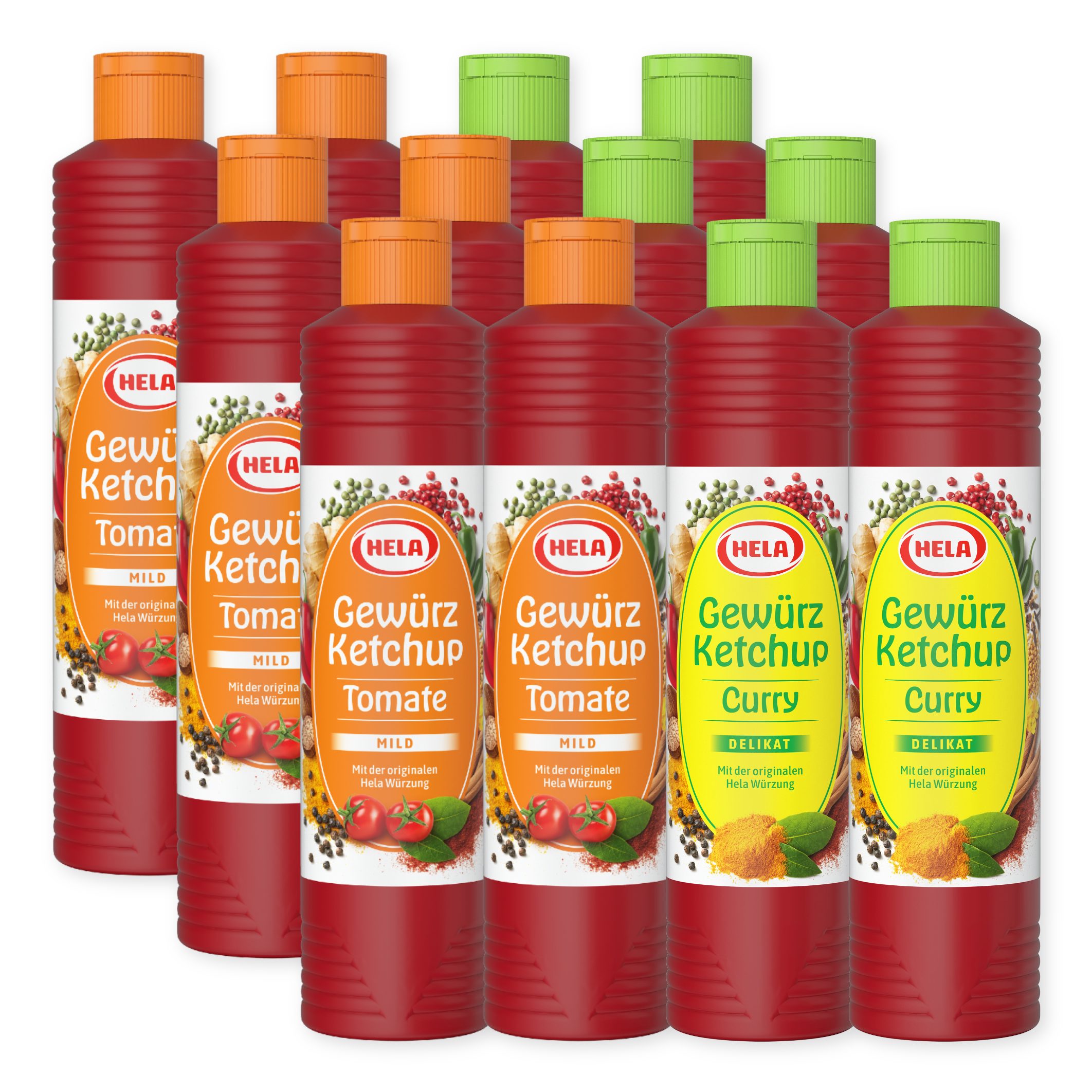 HELA Grillsauce 12x 800ml Gewürz Ketchup Set 6x Curry Delikat & 6x Tomate Mild Grill, 0.8 l, 800 ml, 1 St.