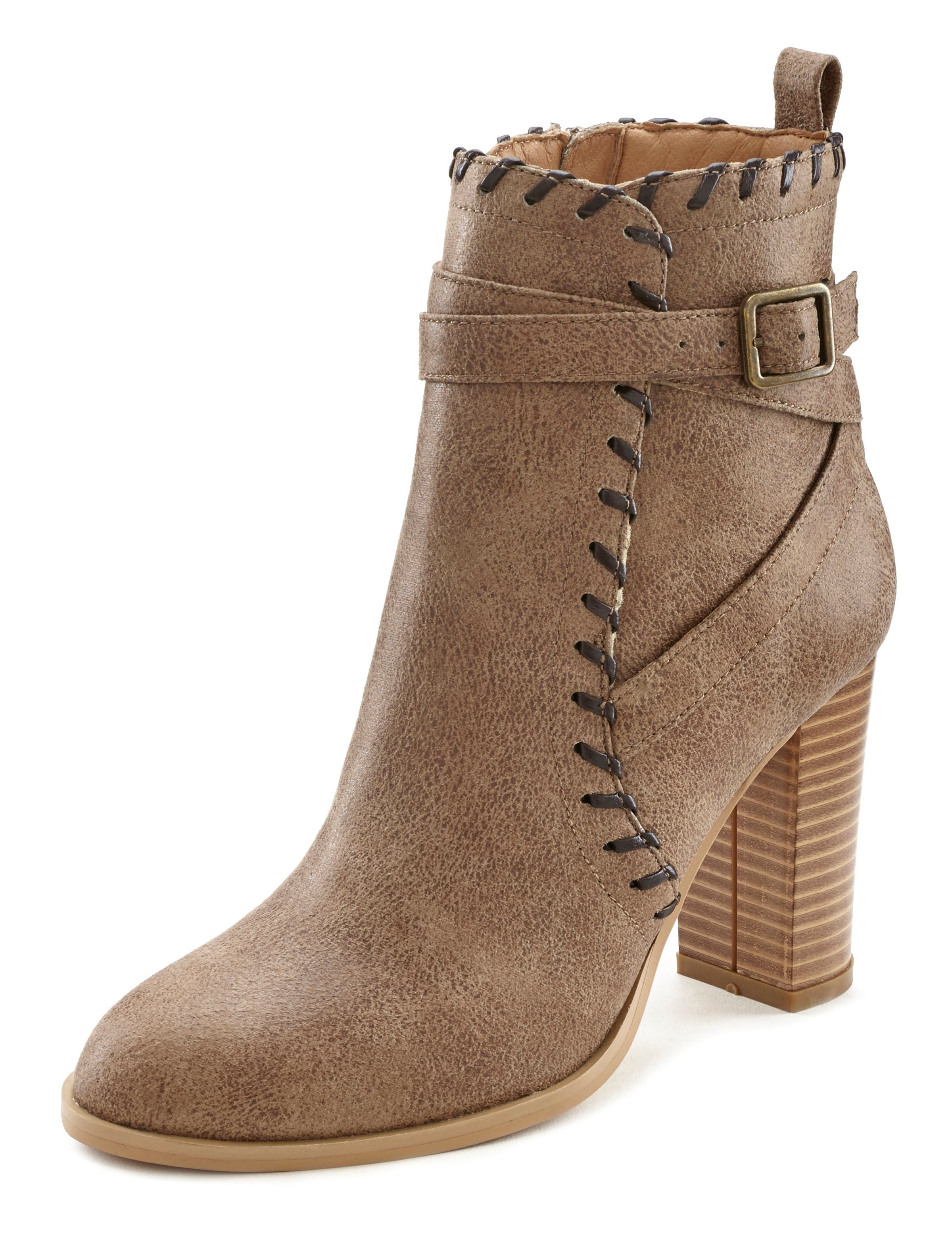 Vintage-Look Boot, Ankle camelfarben mit Blockabsatz, im Stiefel LASCANA High-Heel-Stiefelette bequemen