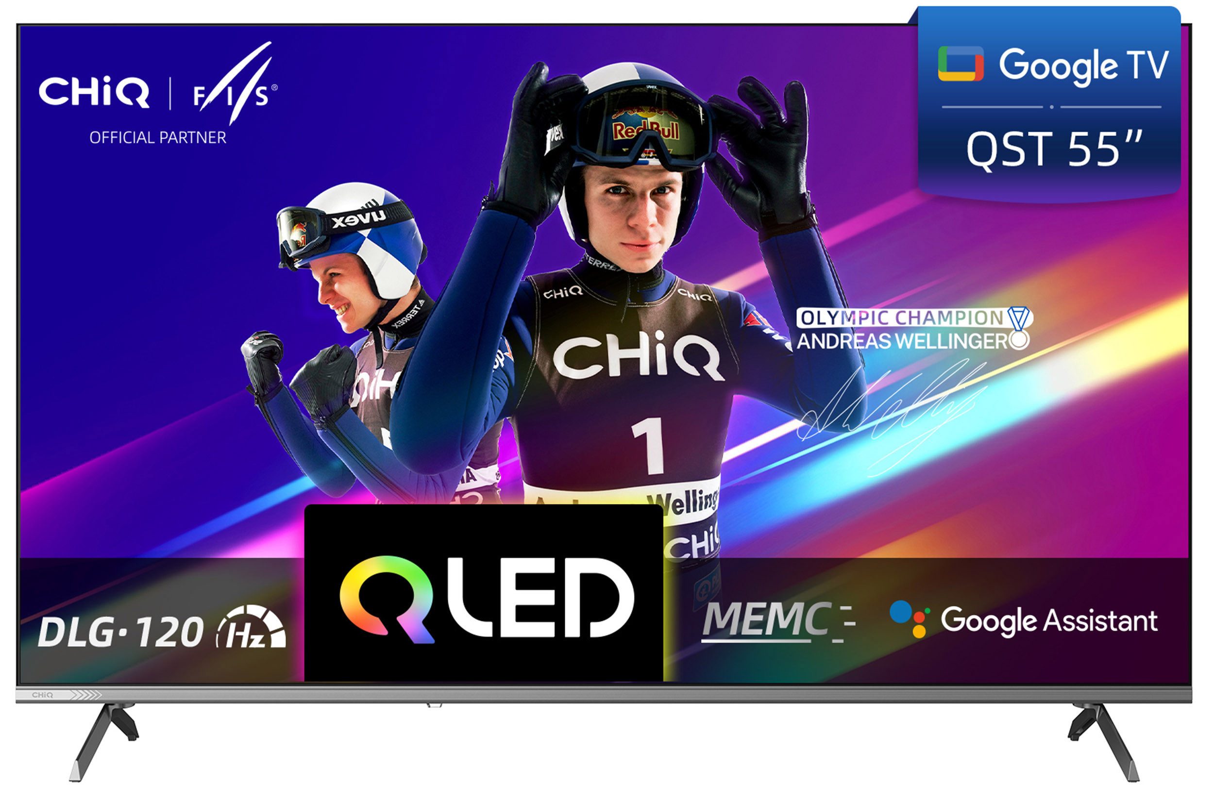 CHiQ U55QST Google TV QLED-Fernseher (139 cm/55 Zoll, 4K Ultra HD, Smart-TV, 4k UHD TV, Google TV, QLED TV, QLED Fernseher, Inkl. Streaming Content, Kompatibel mit Apple AirPlay)