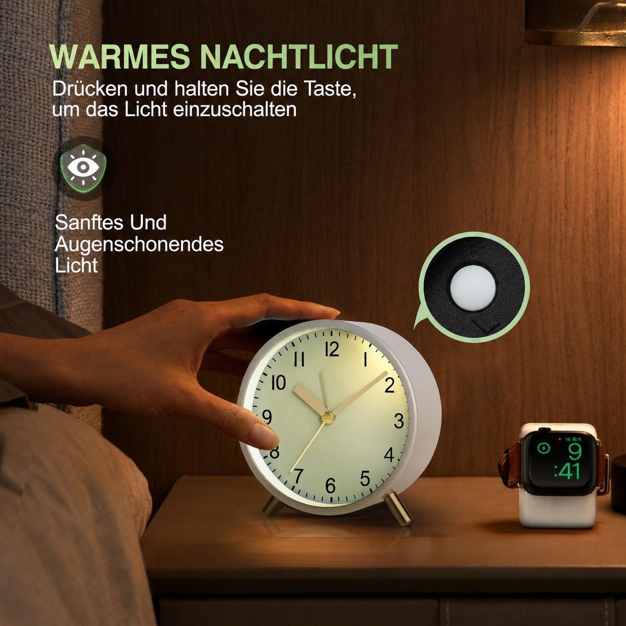 Minicloss Wecker Wecker, lautlos ohne Ticken, mit Beleuchtung, modischer Metallwecker Geeignet für Einschulung Geschenk,Büro, Schlafzimmer und zum Lernen