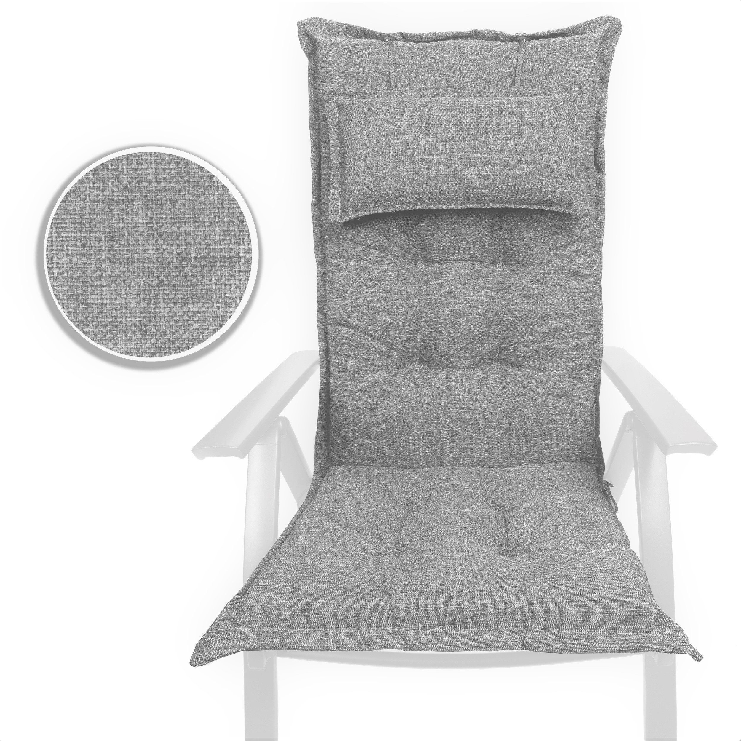 sunnypillow Hochlehnerauflage Gartenstuhlauflagen mit abnehmbarem Kopfpolster 120x50x9 cm, (1 St), Auflage Polsterauflagen UV-Lichtecht