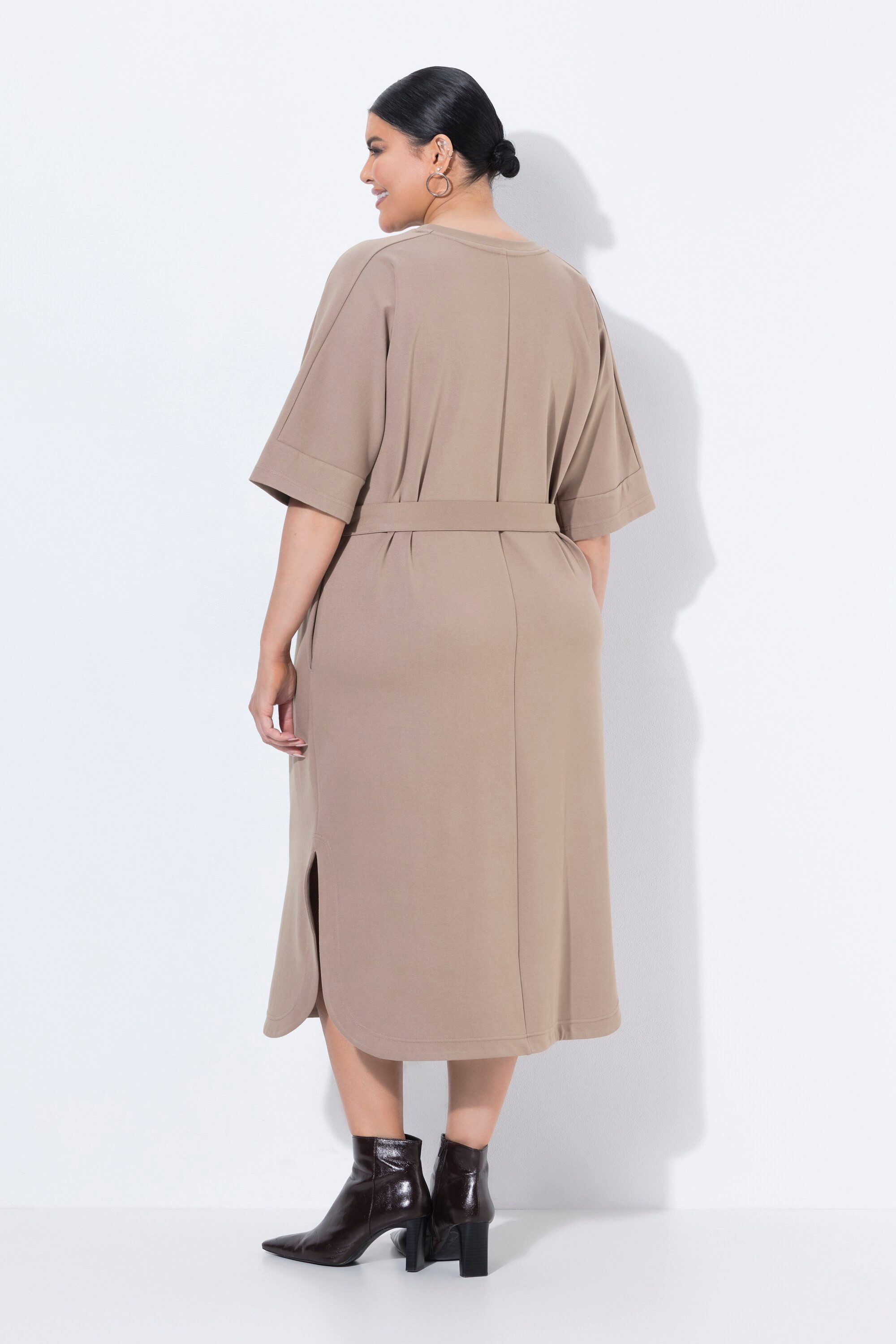 Ulla Popken Maxikleid Midikleid Oversized Rundhals Halbarm Taschen