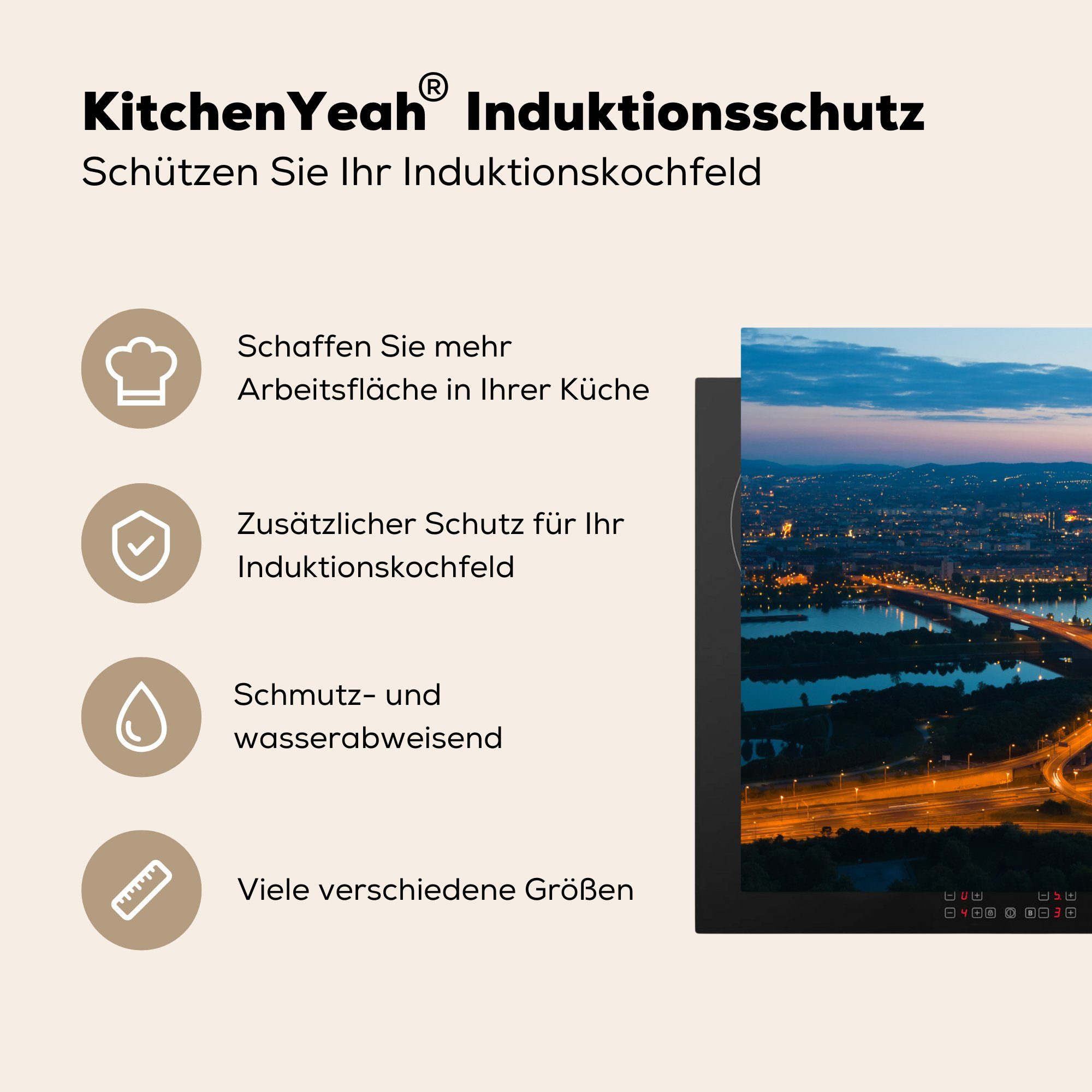 MuchoWow Herdblende-/Abdeckplatte Wien in der Ceranfeldabdeckung, cm, küche Dämmerung, (1 Arbeitsplatte tlg), Vinyl, 78x78 für