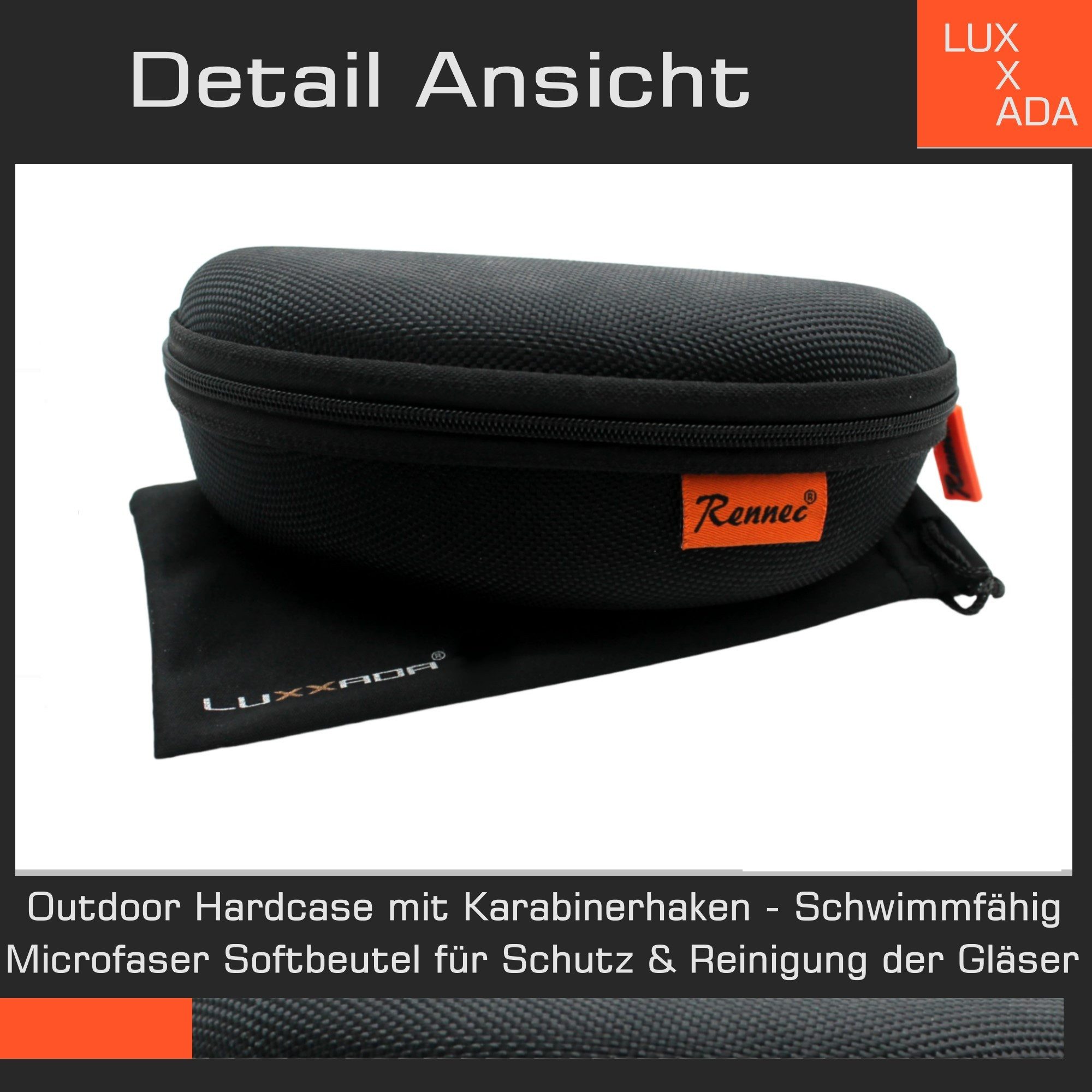 Rennec Sonnenbrille (Herren Brille mit Hardcase und Brillenbeutel) Polarisierte Gläser, Edelstahl Gelenke, Carbon Kevlar Look