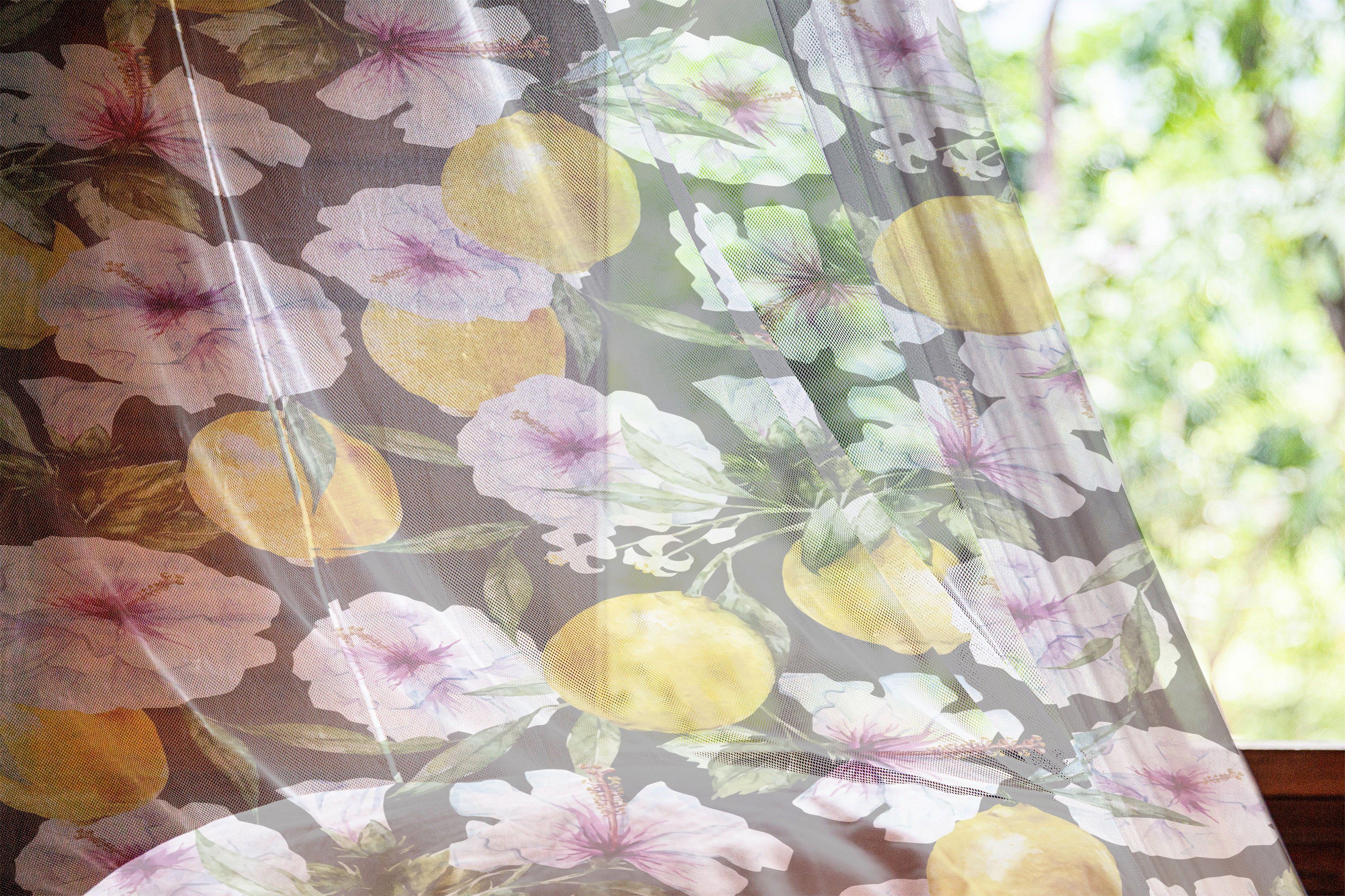 2 schiere Gardine Abakuhaus, Party Panels, Hibiscus für Tropisch Blütenblätter Hochzeit Drapierung Zitronen