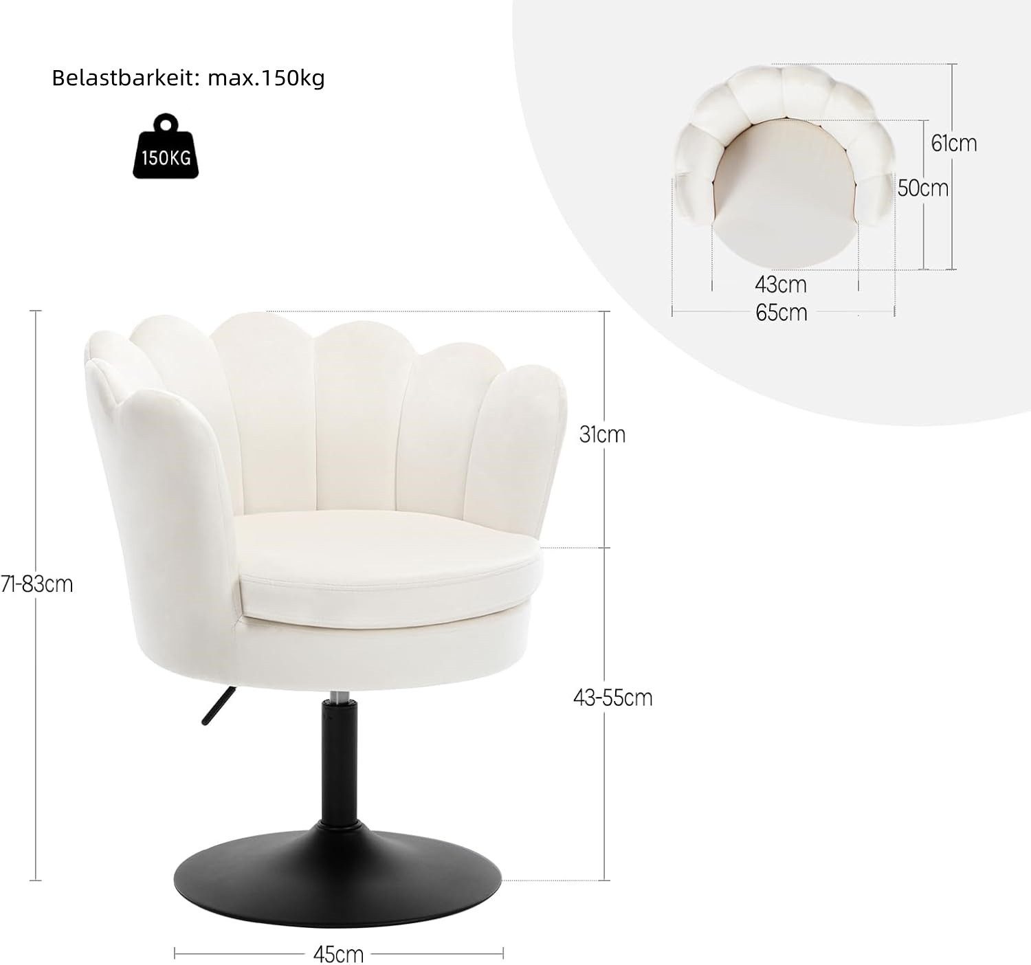 Woltu Polsterstuhl (1 St), Schminktisch Stuhl mit Lehne, Blumenform, 360° drehbar