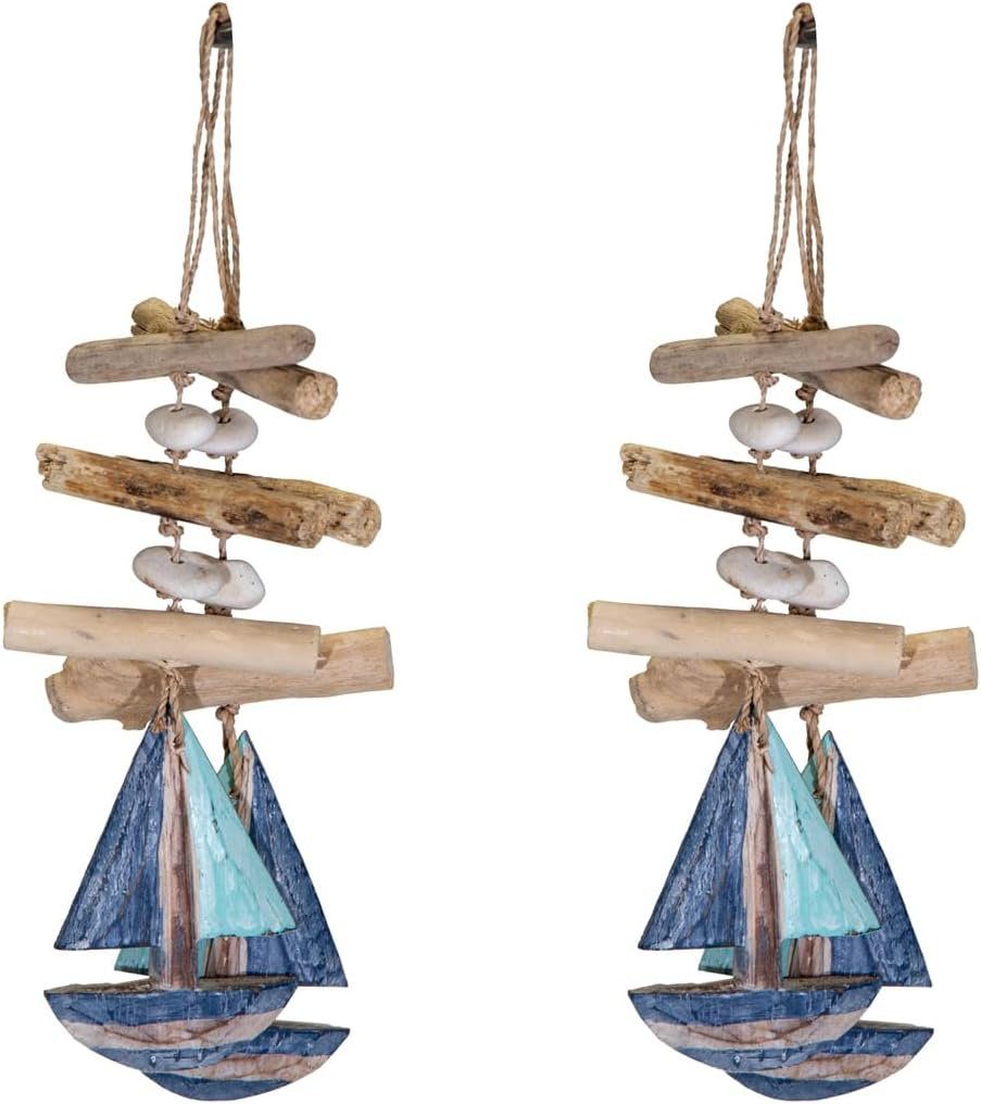 LB H&F Lilienburg Dekohänger 2er SET Girlande Anhänger Deko Bad Badezimmer (Artikel Meer Strand Urlaub Nordsee 2er Set Girlande Segelschiff Dekoartikel Frau Dekoobjekt Meer Dekohänger Shabby Vintage upcycling Hänger Hängen Hängedeko Wandhänger Wandschmuck Geschenk Urlaub Sommer nachhaltig treibholz maretim toilette garten mare fensterdeko boot sand muscheln recycelt altholz maretimes dekoset holzdeko nautisch ferienhaus ferienwohnung strandgut urlaub, Treibholz Natur recyceltes Holz Schiff zum Aufhängen Baddeko), Dekoration Fenster Tür Muschel HÄNGER SEGELBOOT 2