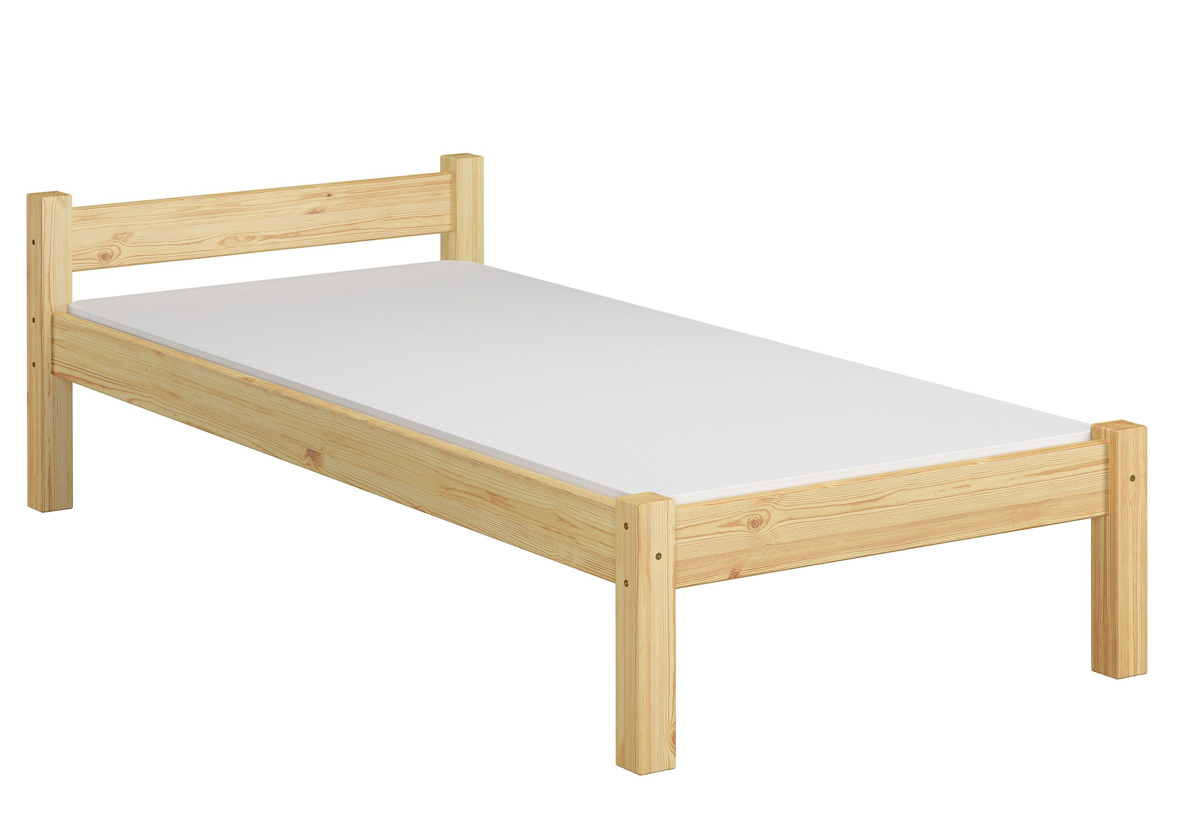 ERST-HOLZ Massivholzbett Stabiles Einzelbett 90 x 200 cm Jugendliche und Erwachsene Kiefer, Kiefer farblos lackiert