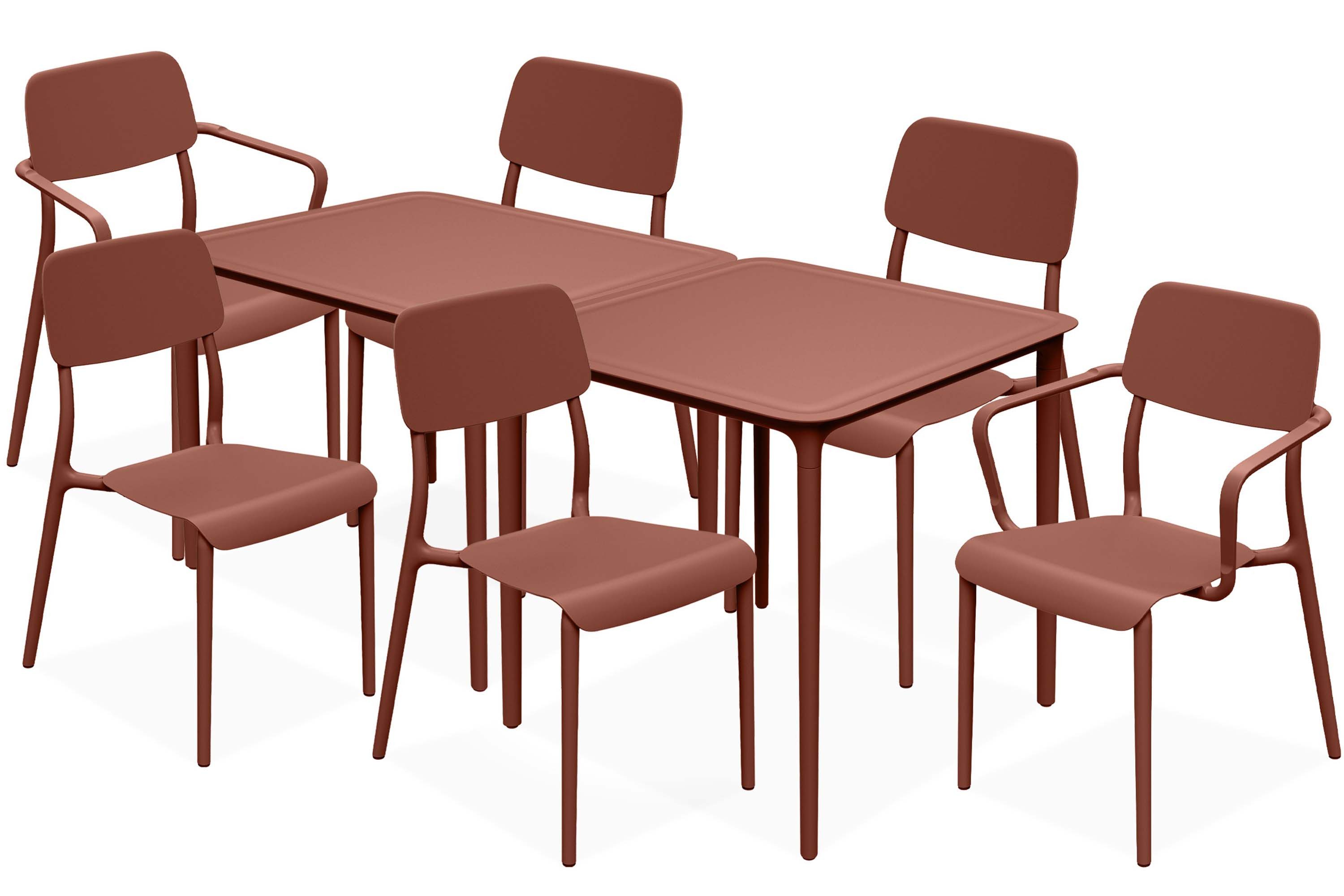 KONSIMO® Garten-Essgruppe GALIO Sitzgruppe, Gartenmöbel-Set, hergestellt in der EU, Modern, (aus hochwertigem Kunststoff, 8-tlg., 4 Stühle ohne Armlehnen, 2 Stühle mit Armlehnen, 2 Tische), Gartengarnitur, Stapelbar, witterungsbeständiges Material