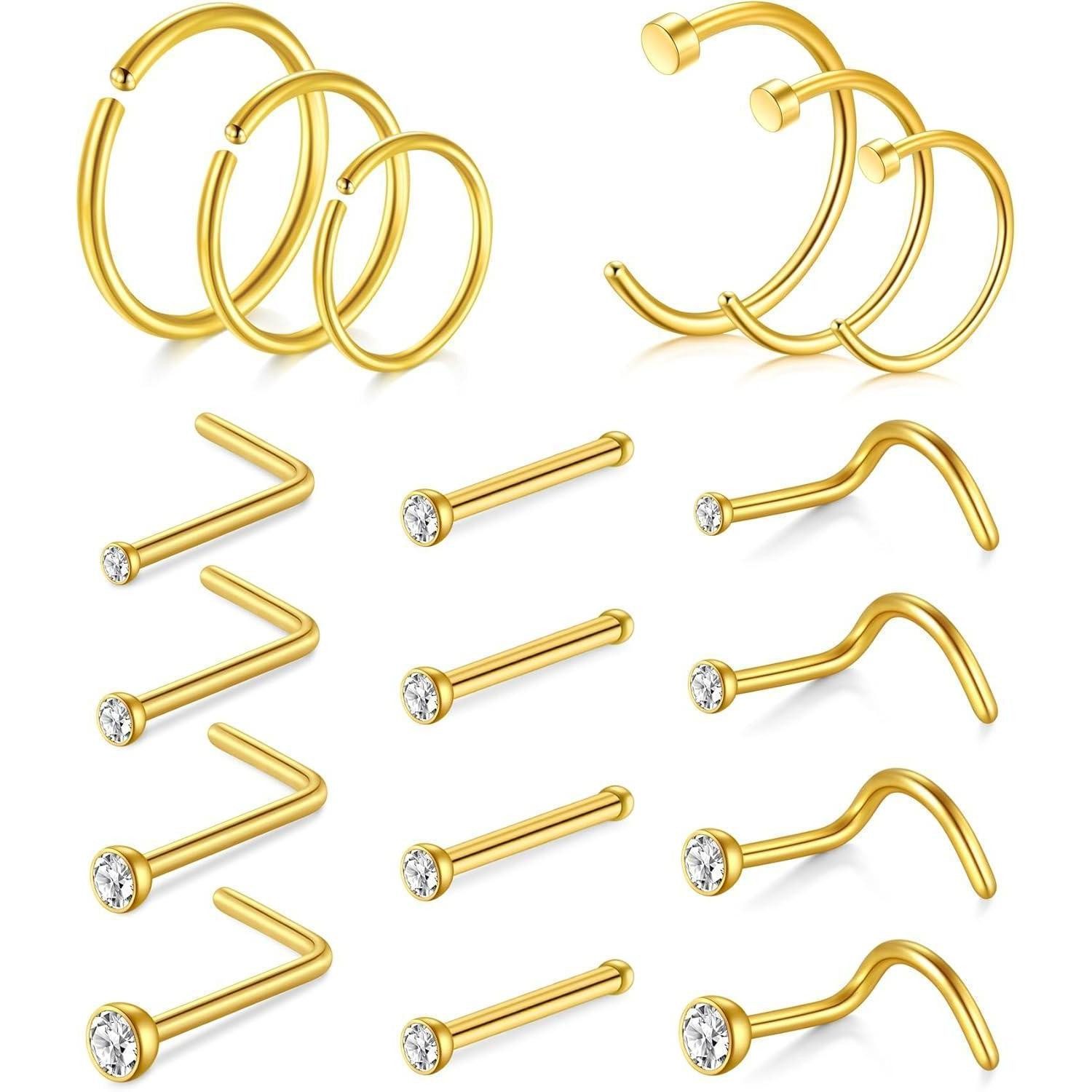 Nasenpiercing Silber Nasenpiercing Set Zirkonia 20G Chirurgenstahl für Frauen Männer