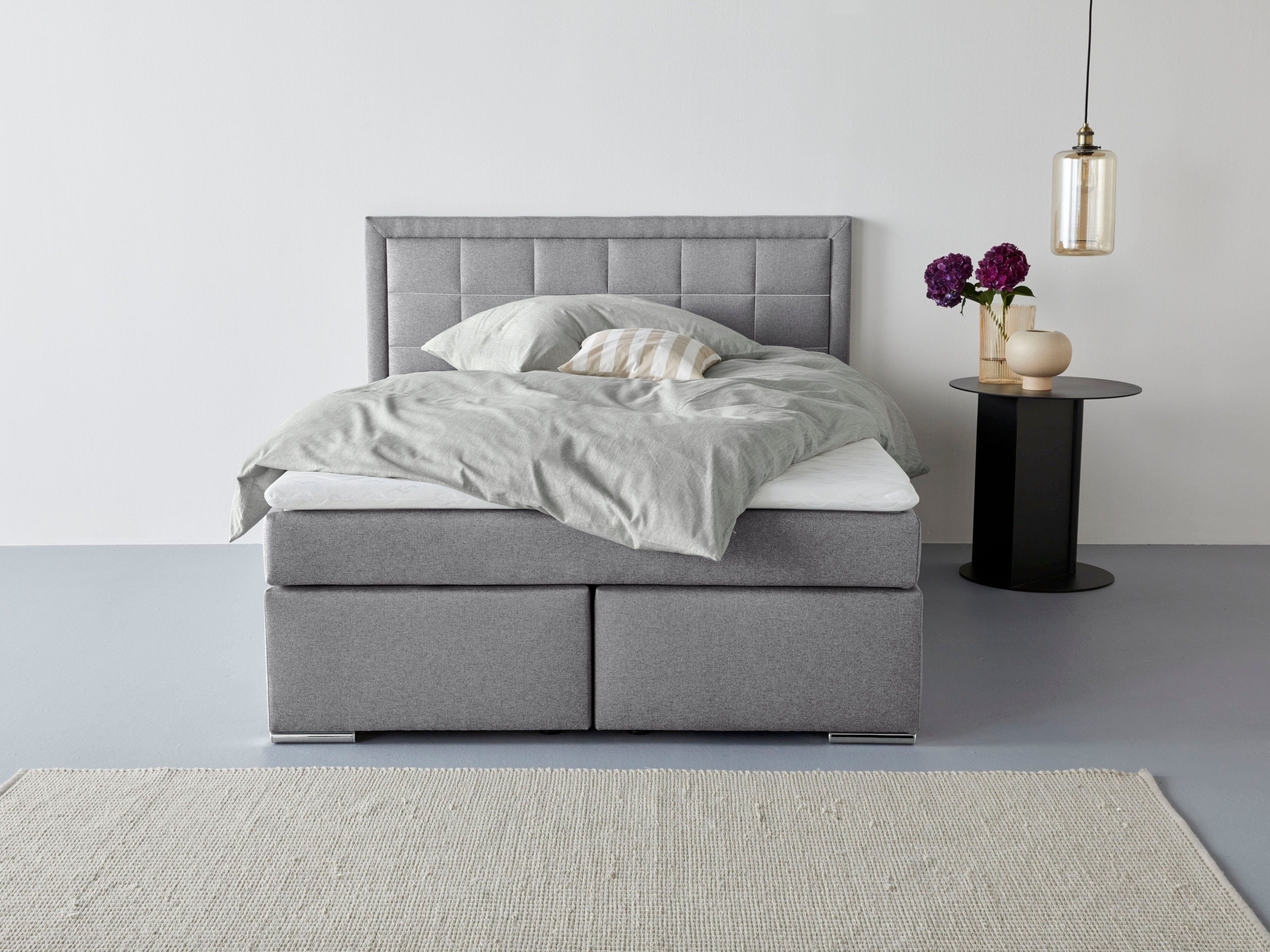 COLLECTION AB Boxbett ATHENA, Polsterbett wahlweise mit Bettkasten, Strukturstoff-Bezug (mit PUR-Schaumtopper (H2), Kaltschaumtopper (H3) oder Viscotopper (H4), Bonnell- oder Taschenfederkernmatratze H2,H3,H4, 140x200/180x200cm