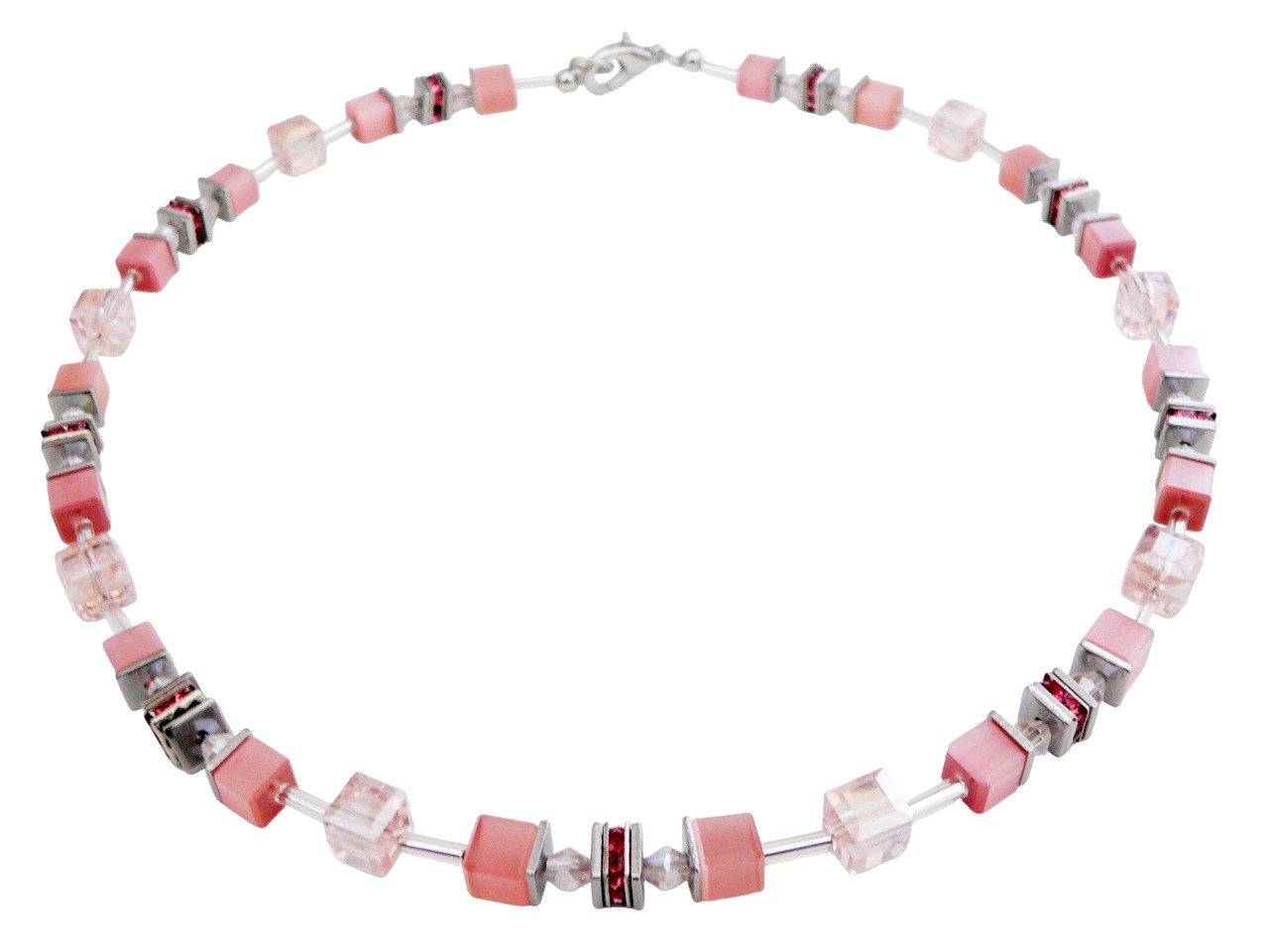 traumschmuck Collier 542d Collier Würfel Cat Eye Kristallglas Rosa Strass (inkl Schmuckbox), Made in Germany