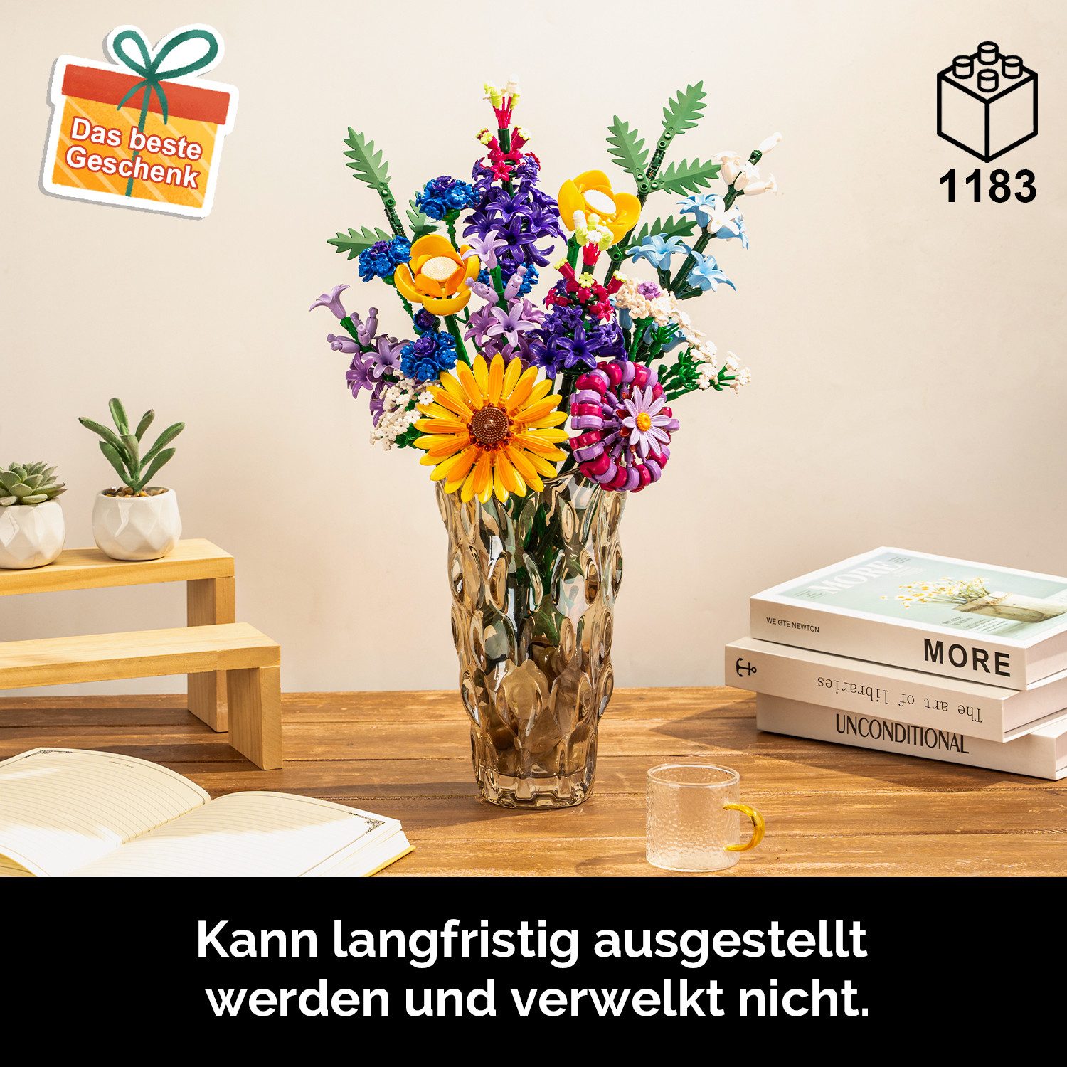 Esun Klemmbausteine Blumen 16 Wildblumen Set Blumenstrauß Bausteine 1183 St Spielbausteine, (Set, 1183 St., Komplettset), Geschenk für Frauen Männer Kinder Erwachsene