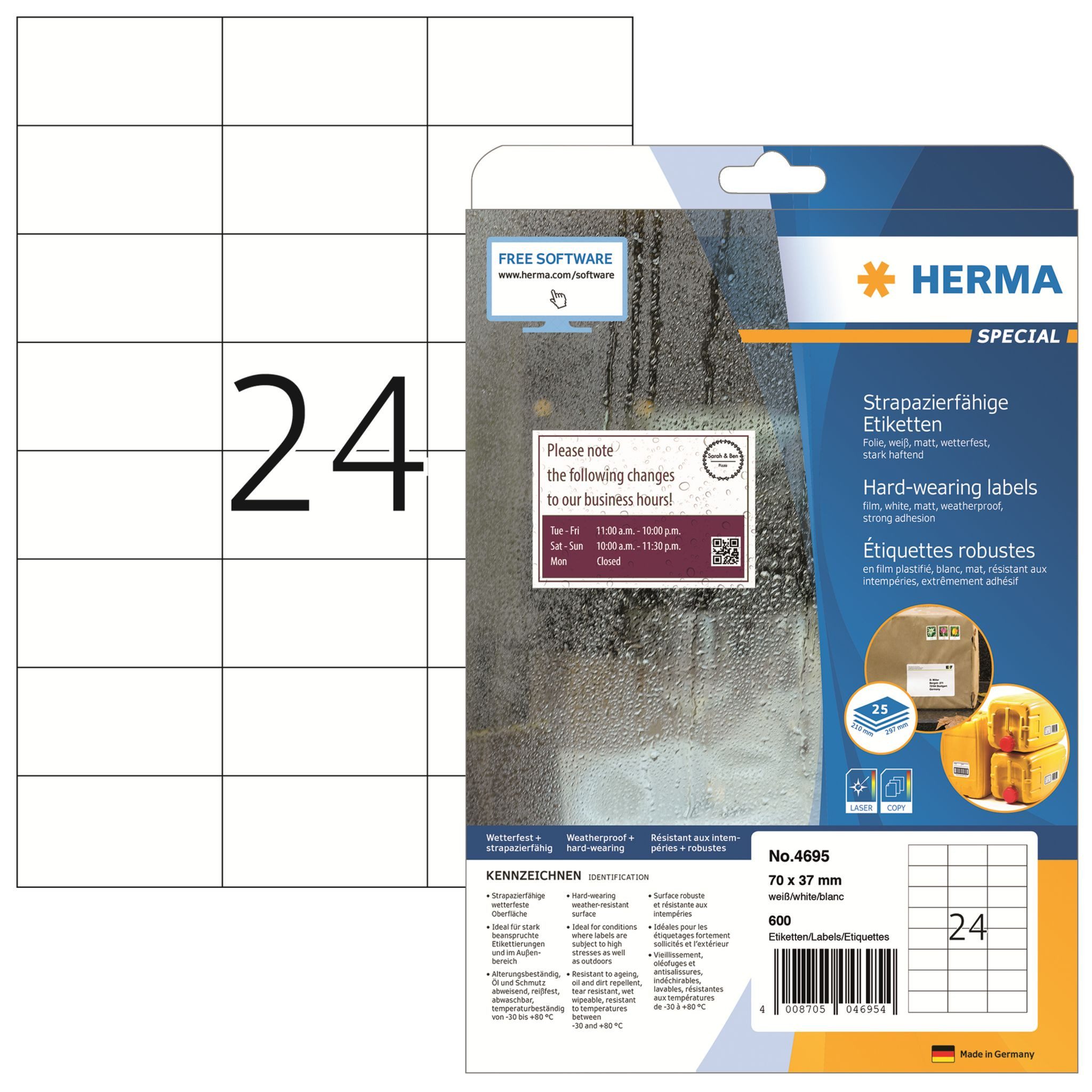 HERMA Etikett Herma Etiketten stark haftend 70 x 37 mm Folie weiss strapazierfähig