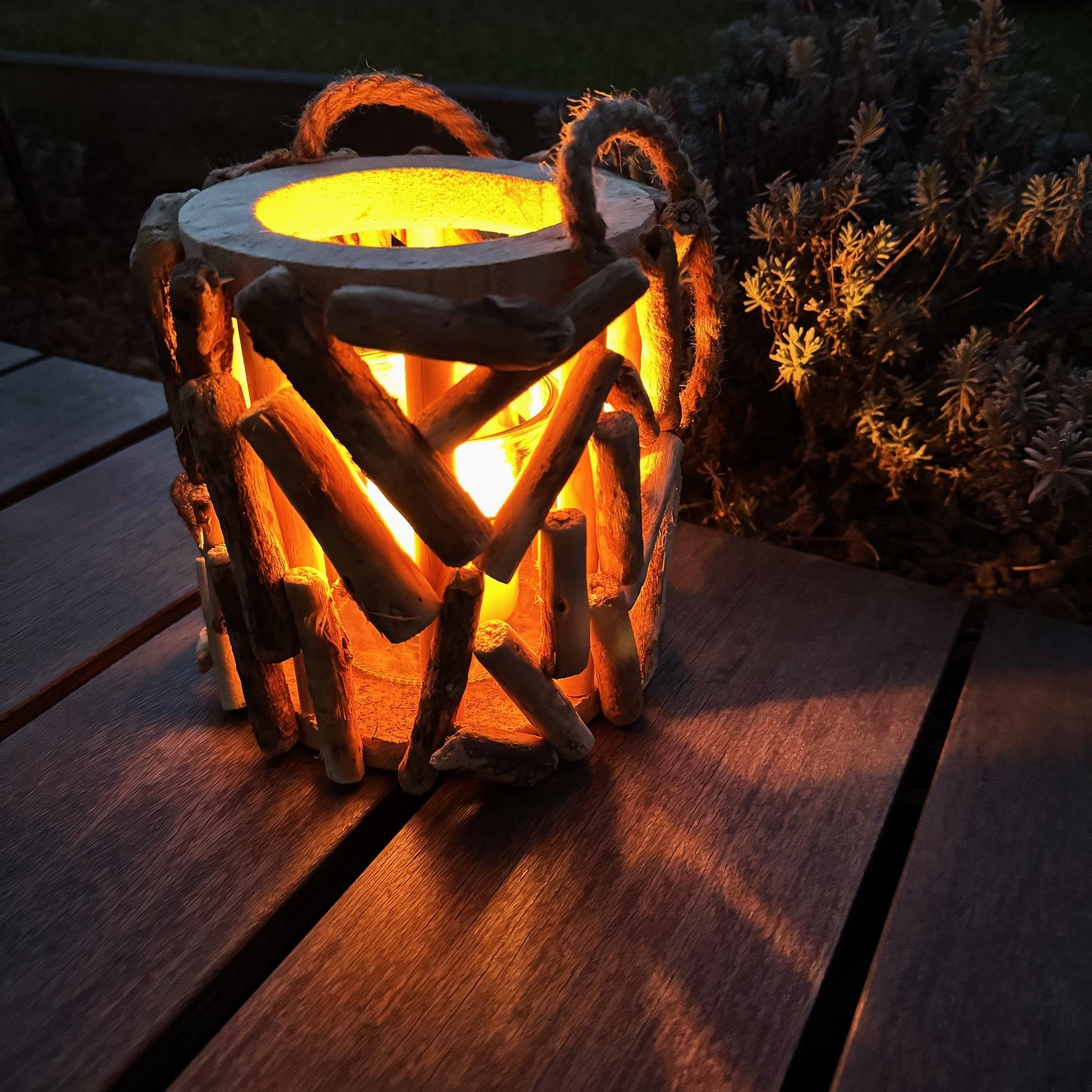 Online-Fuchs Windlicht - Laterne aus Treibholz mit Kerzenständer aus Glas ( günstig online kaufen