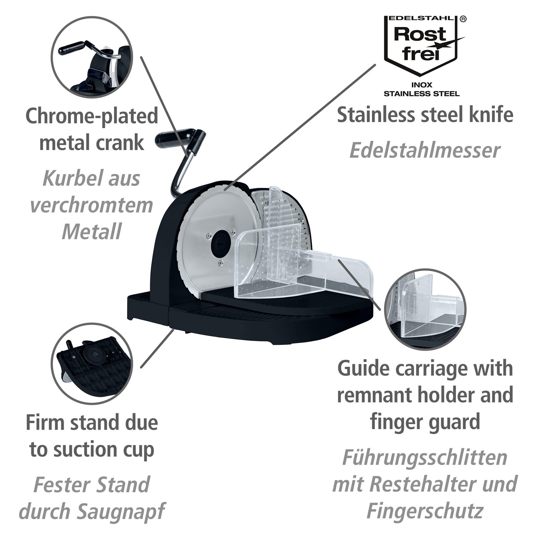 WENKO Allesschneider Brotschneidemaschine, mit Edelstahlmesser & Handkurbel, Schnittstärke stufenlos einstellbar