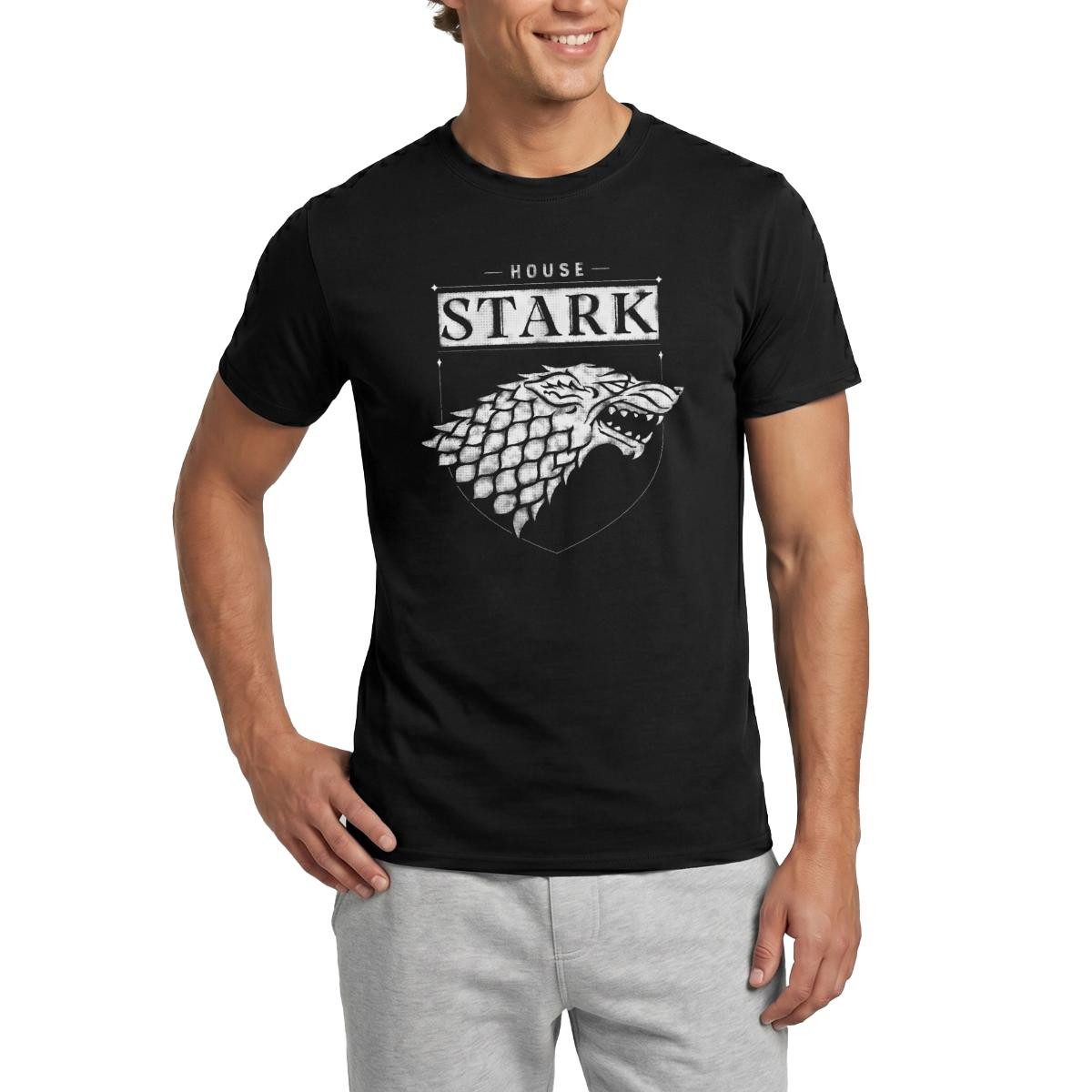 T-Shirt Game Of Thrones Haus Stark Wappen Schattenwolf Männer T-Shirt