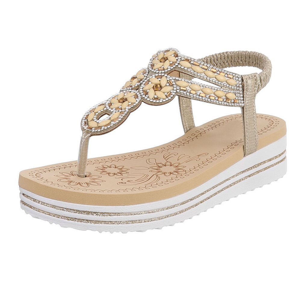 Ital-Design Damen Plateau-Flip-Flop mit Schmucksteinen Zehentrenner (91970833) Keilabsatz/Wedge Keilsandaletten in Gold