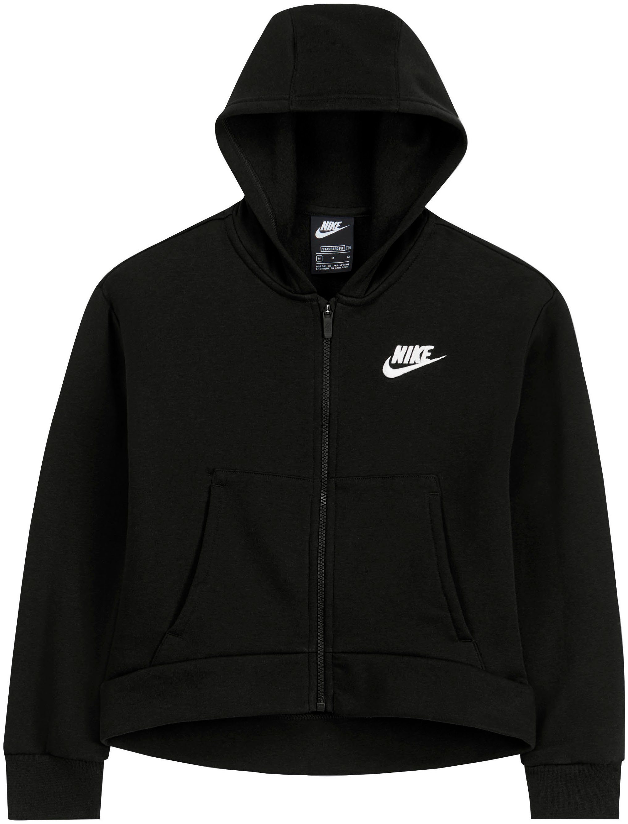 Nike Sportswear Kapuzensweatjacke Club Fleece Full-Zip Kids' Hoodie schwarz (Girls) Big