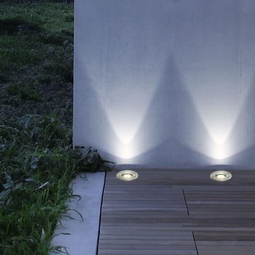 etc-shop LED Einbaustrahler, Leuchtmittel nicht inklusive, 2x Außen Einbau Leuchten Boden Terrassen Strahler Edelstahl Glas